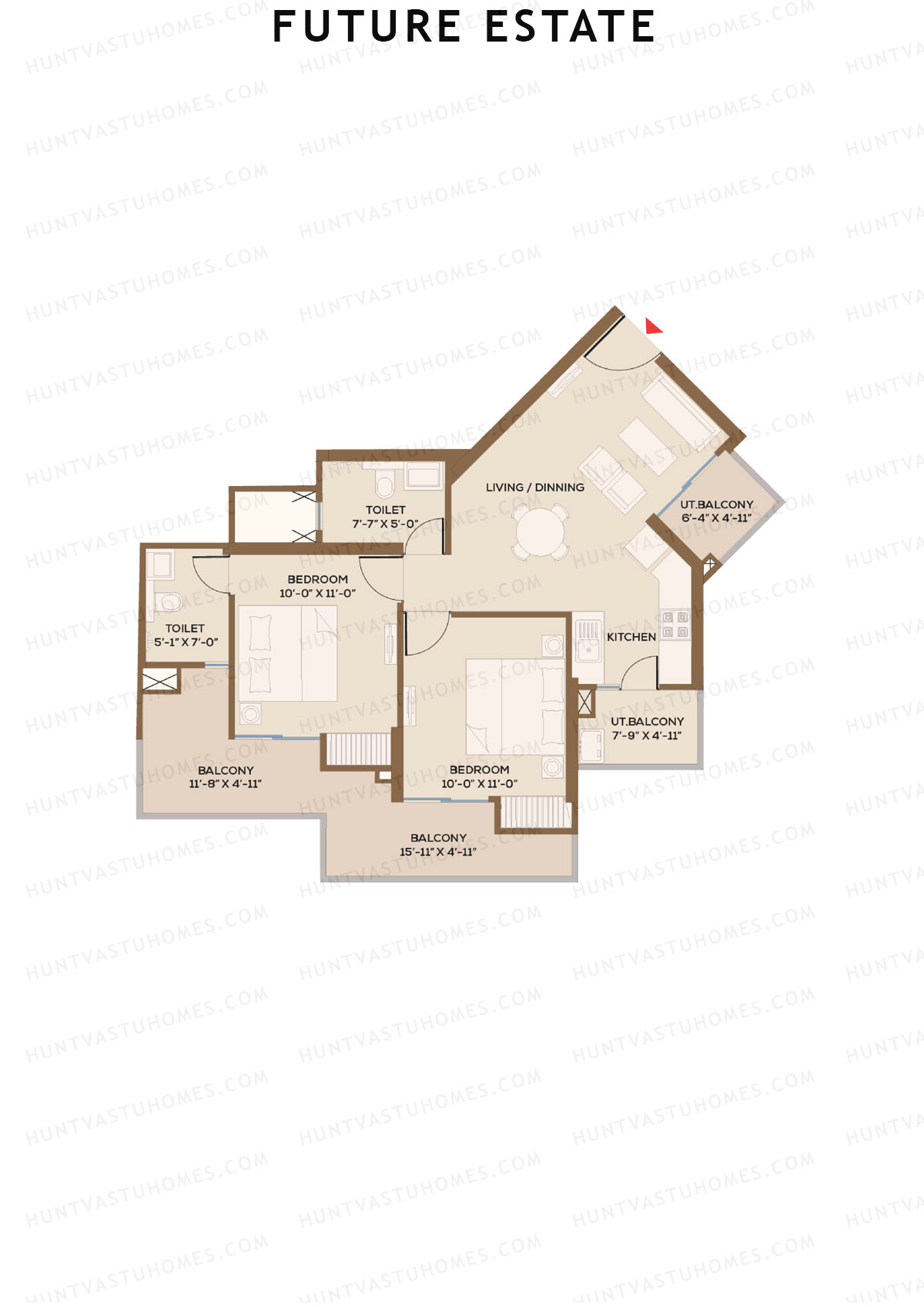 Future Estate, Wing A, Unit 1 (Type A1), 2BHK, Super Area 1110   sq ft 