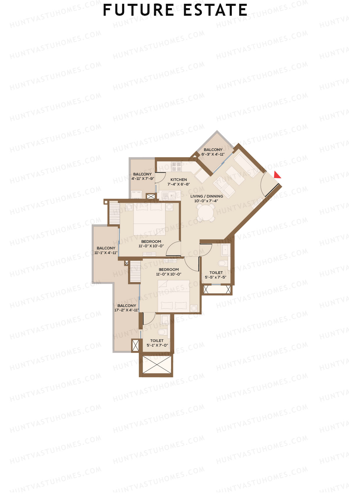 Future Estate, Wing A, Unit 2 (Type A1), 2BHK, Super Area 1110   sq ft 