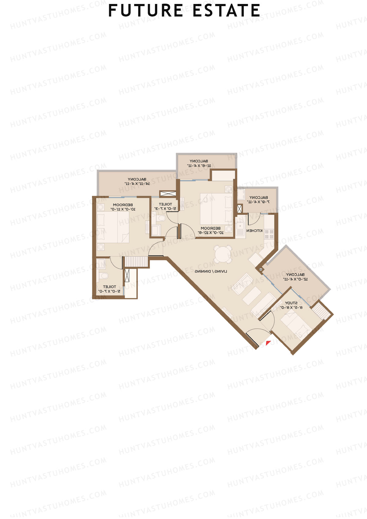 Future Estate, Wing A, Unit 4 (Type C1), 2BHK, Super Area 1335   sq ft 