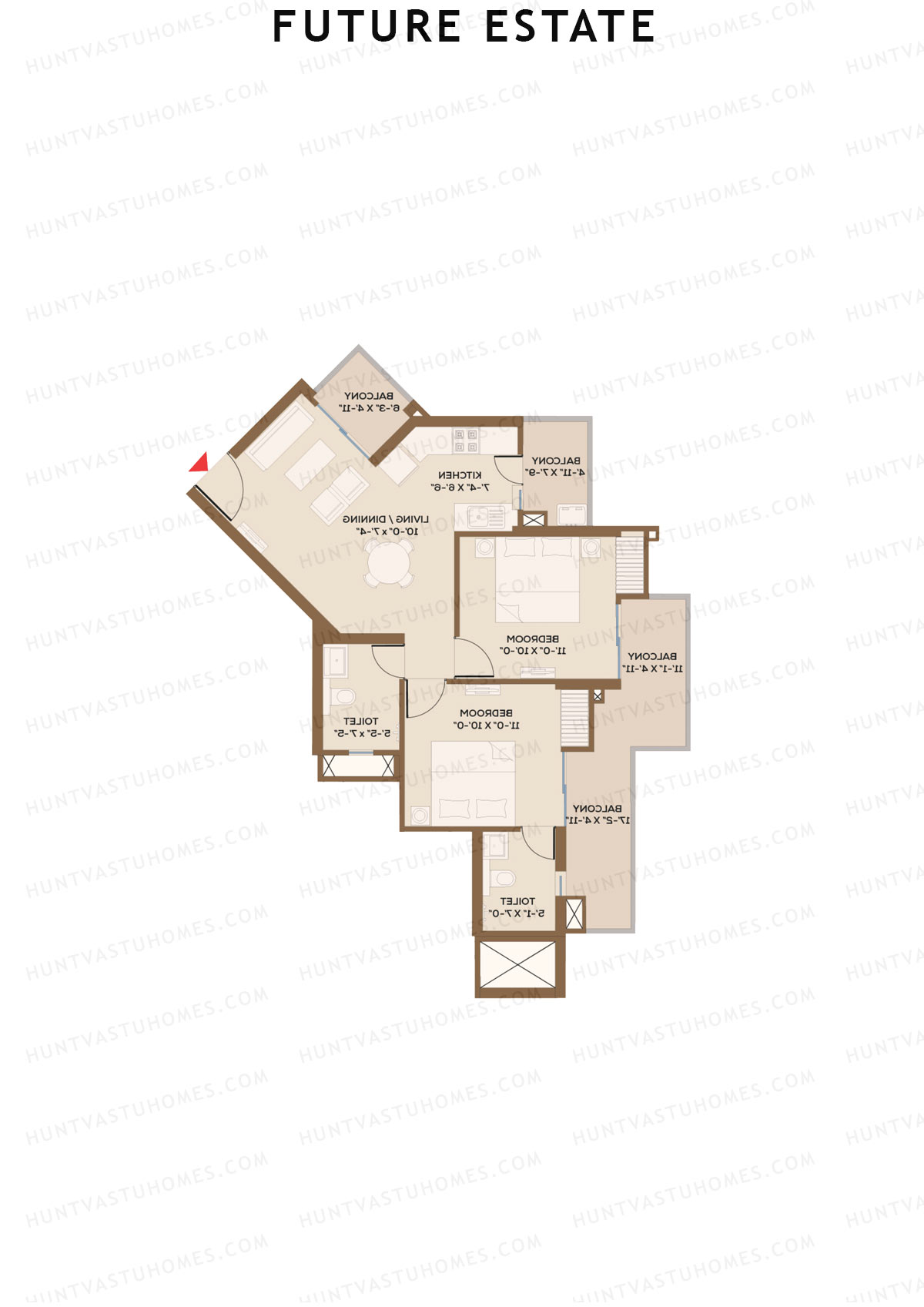 Future Estate, Wing A, Unit 5 (Type A1), 2BHK, Super Area 1110   sq ft 
