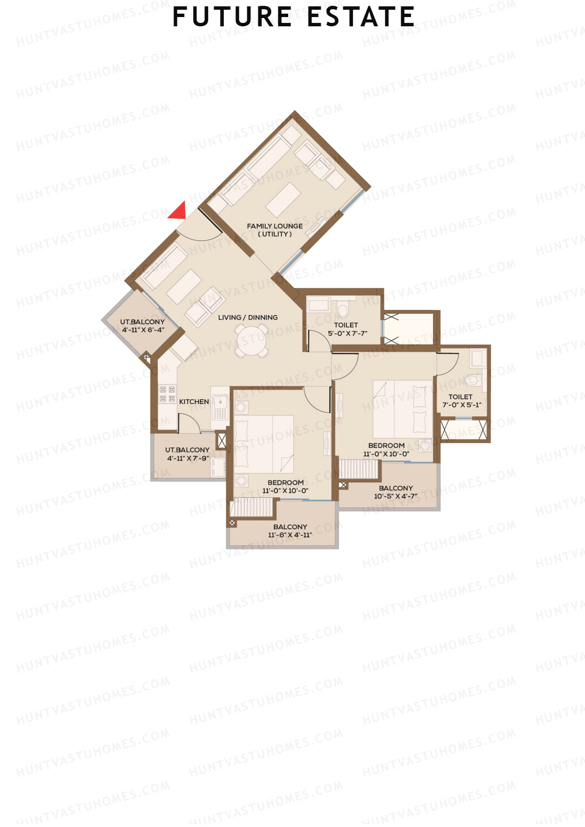 Future Estate, Wing A, Unit 6 (Type C2), 2BHK, Super Area 1435   sq ft 