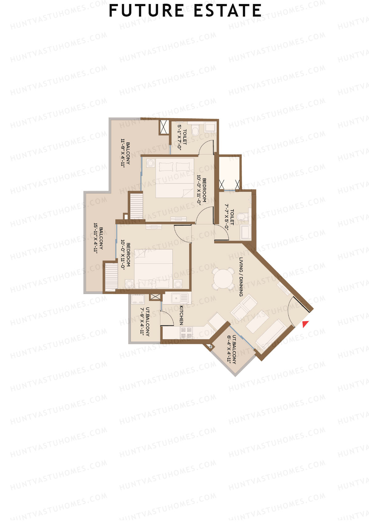Future Estate, Wing B, Unit 1 (Type A1), 2BHK, Super Area 1110   sq ft 