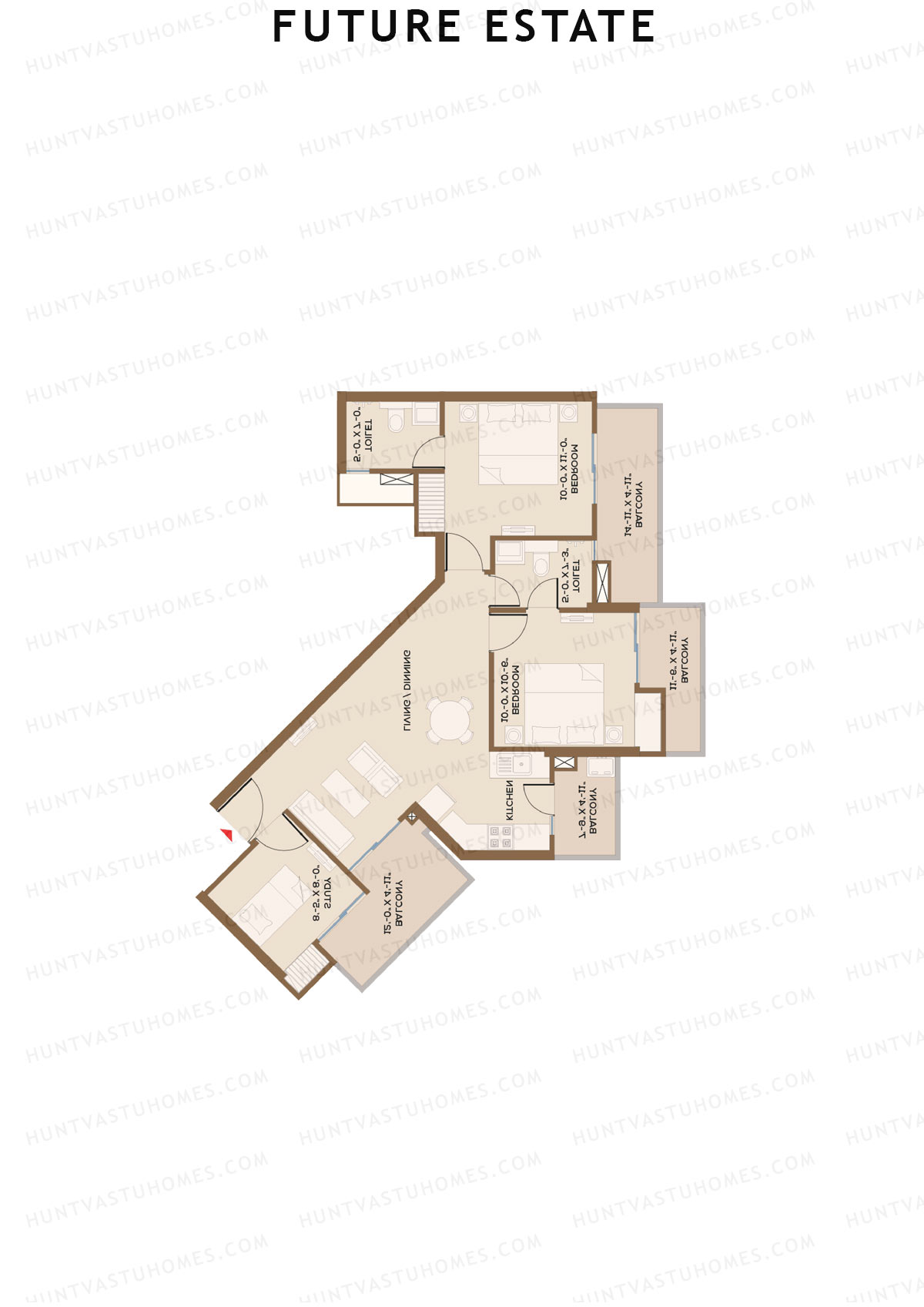 Future Estate, Wing B, Unit 4 (Type C1), 2BHK, Super Area 1335   sq ft 