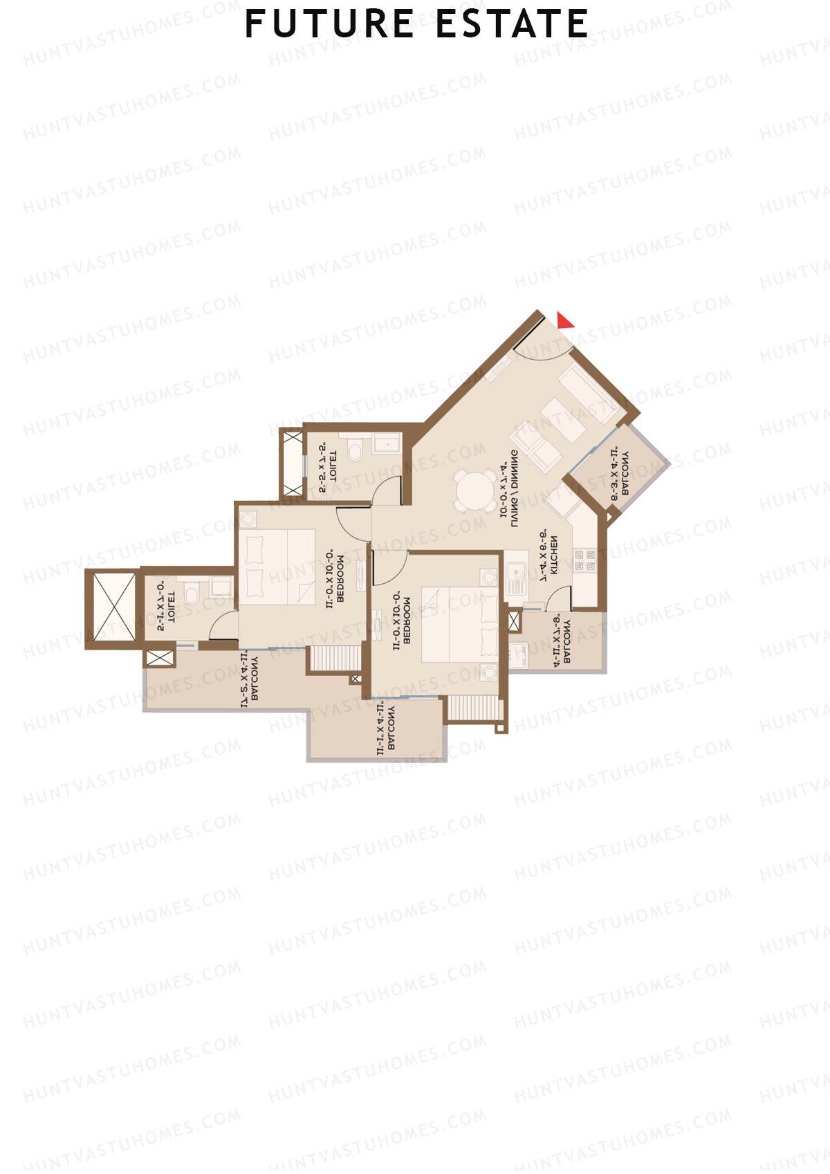 Future Estate, Wing B, Unit 5 (Type A1), 2BHK, Super Area 1110   sq ft 