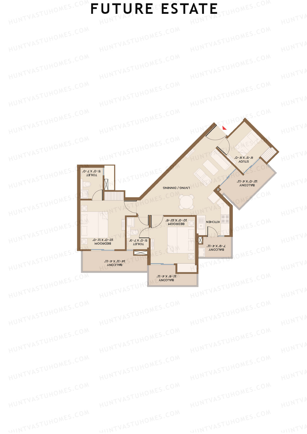 Future Estate, Wing C, Unit 3 (Type C1), 2BHK, Super Area 1335   sq ft 