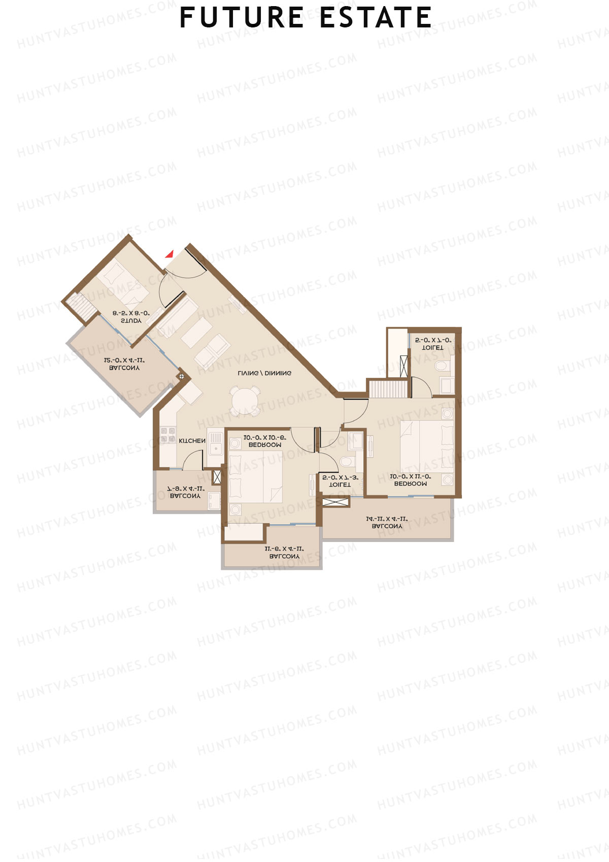 Future Estate, Wing C, Unit 4 (Type C1), 2BHK, Super Area 1335   sq ft 
