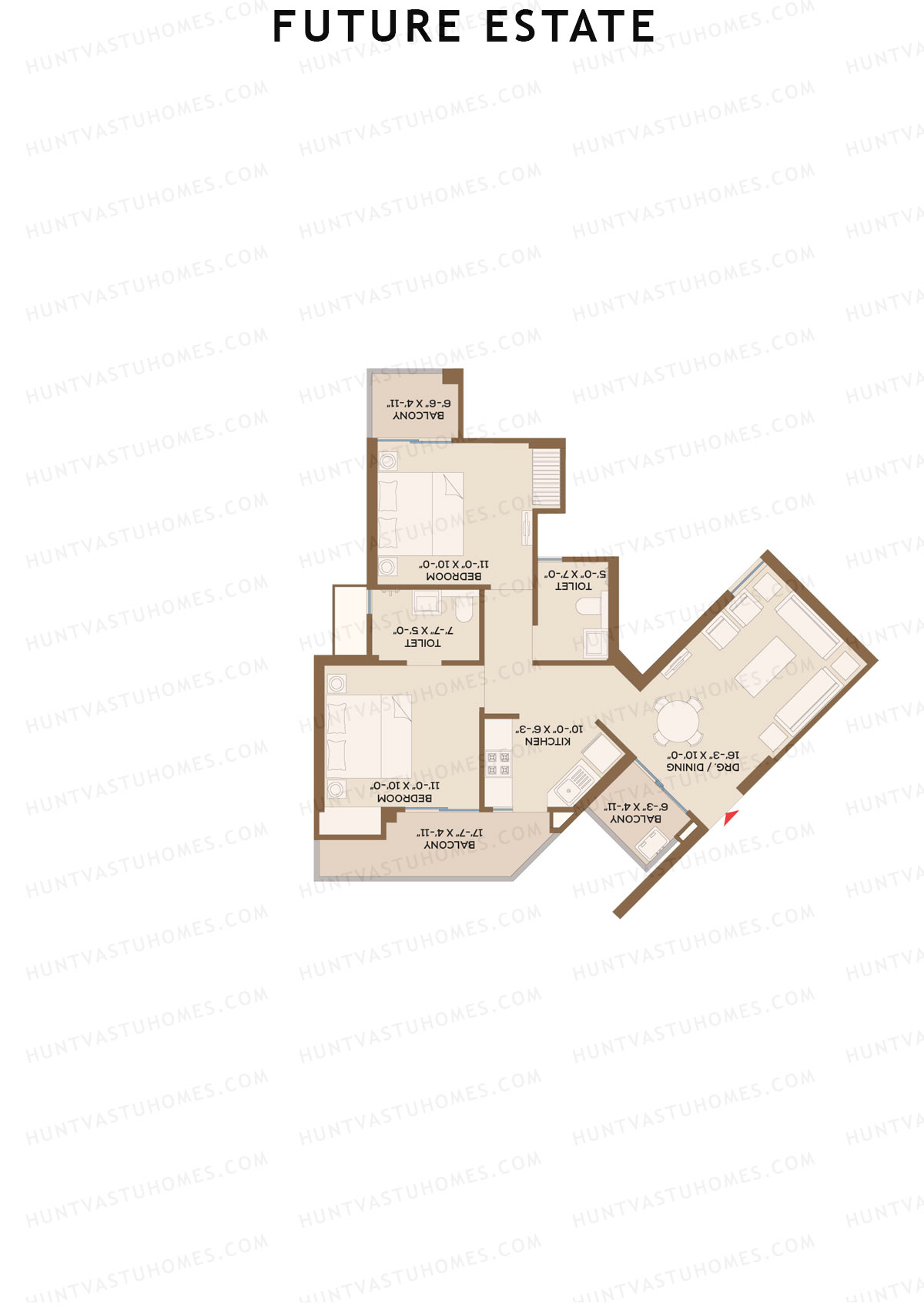 Future Estate, Wing C, Unit 5 (Type A2), 2BHK, Super Area 1130   sq ft 