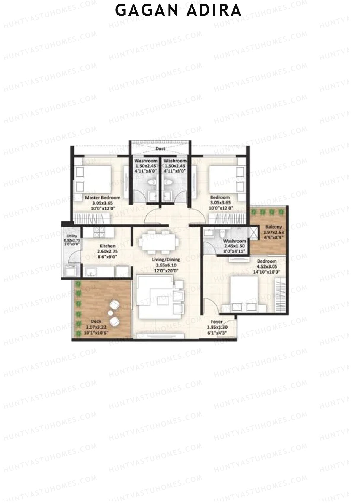 Gagan Adira, Wing G1, Unit 2, 3BHK, Carpet Area 1132   sq ft 