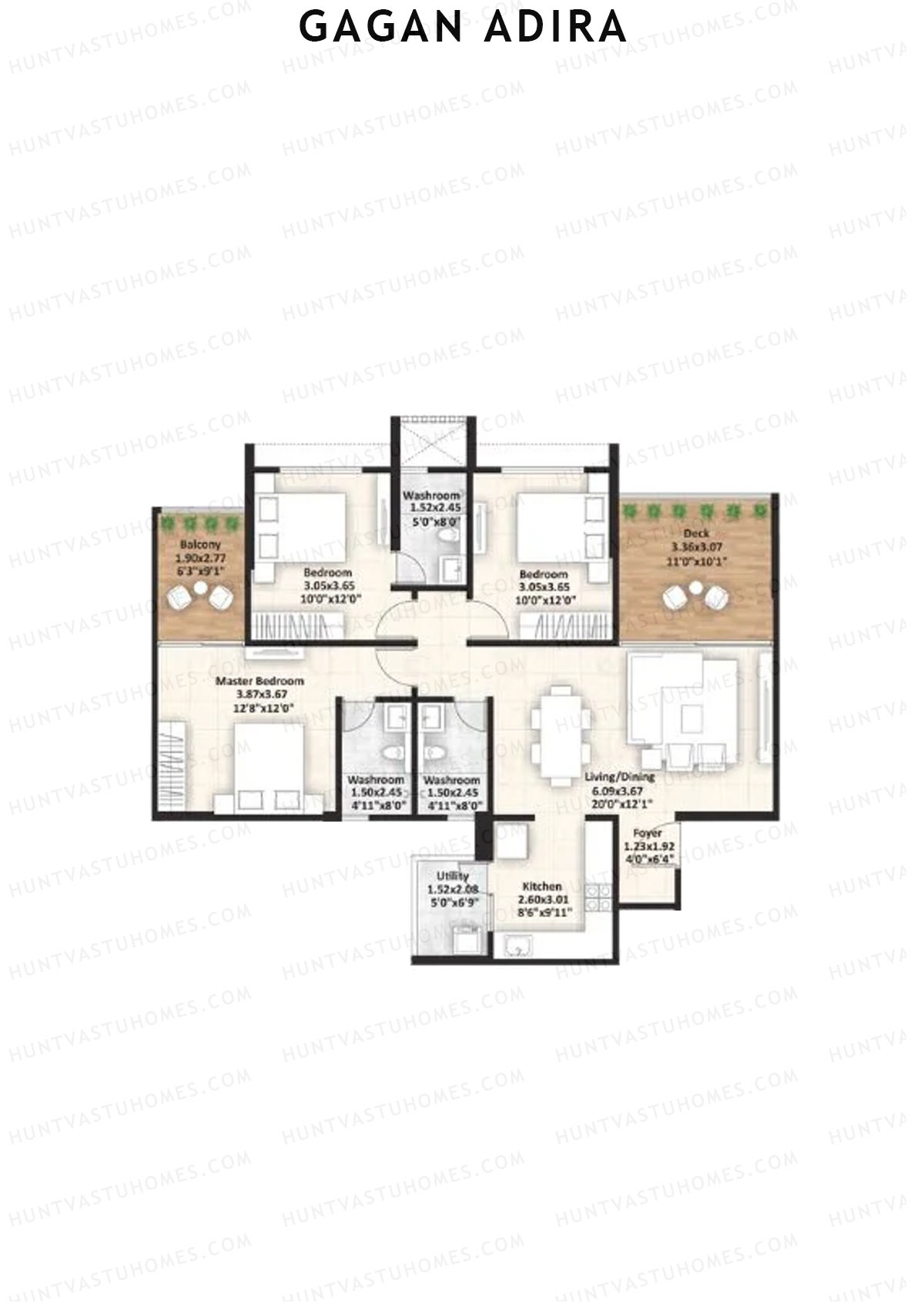 Gagan Adira, Wing G1, Unit 3, 3BHK, Carpet Area 1187   sq ft 