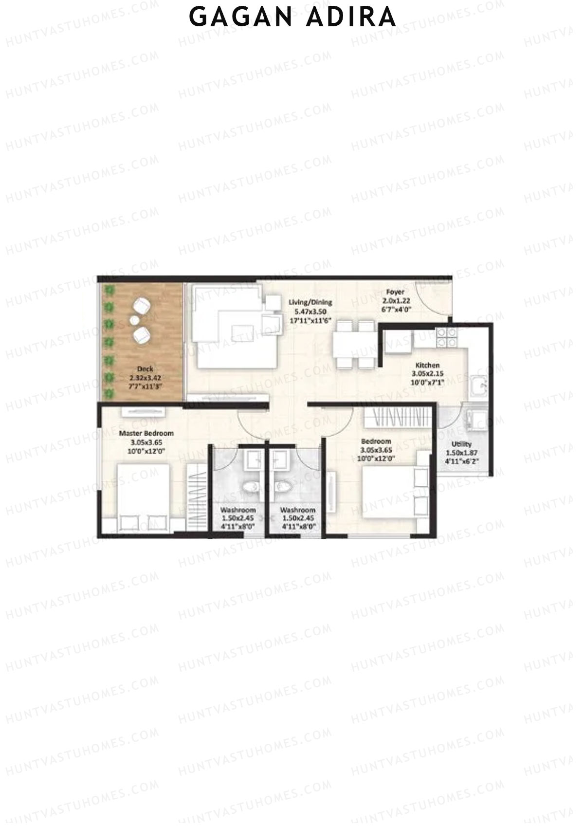 Gagan Adira, Wing H2, Unit 3, 2BHK, Carpet Area 819   sq ft 