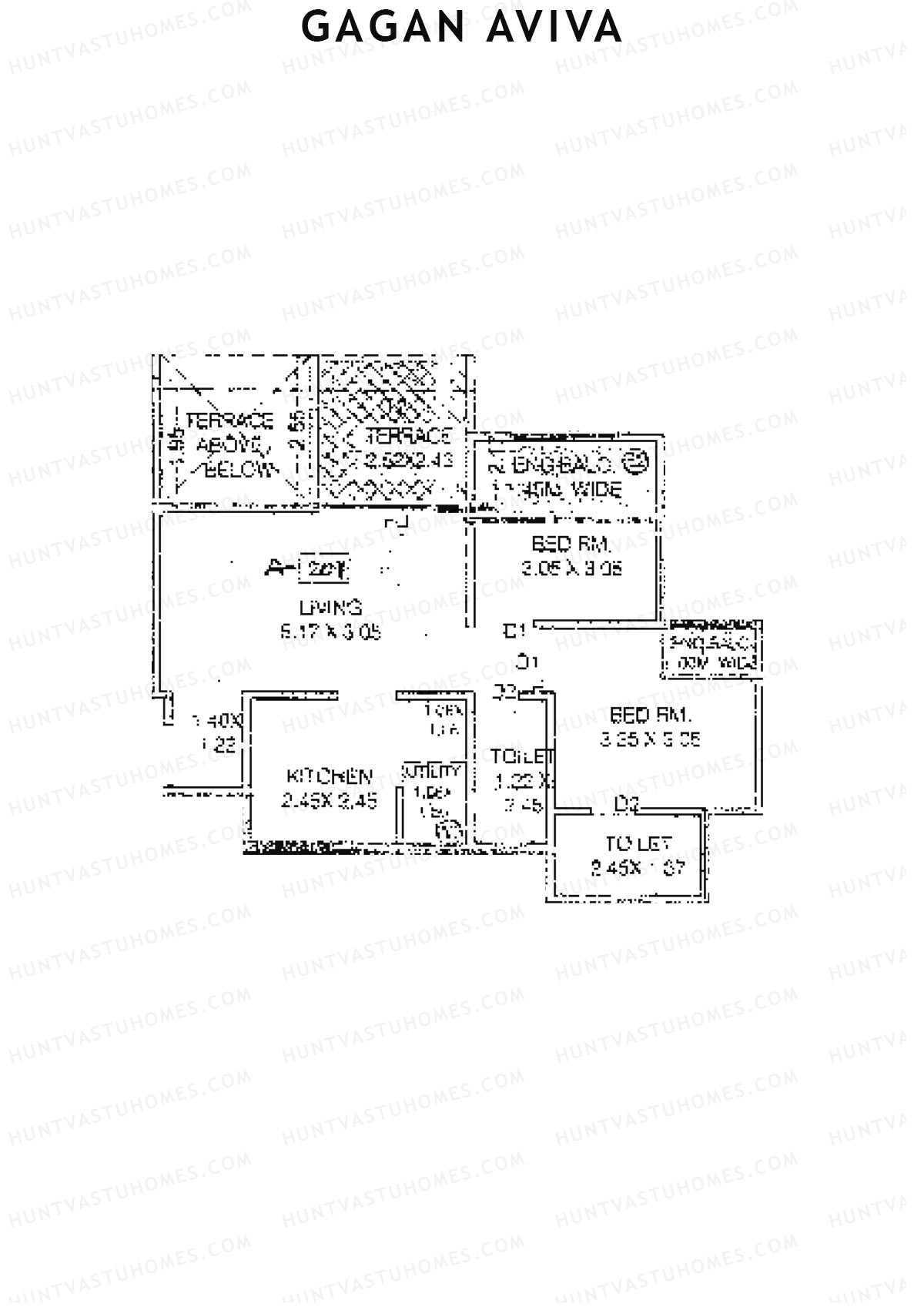 Gagan Aviva, Wing A, Unit 1, 2BHK, Carpet Area 527   sq ft 