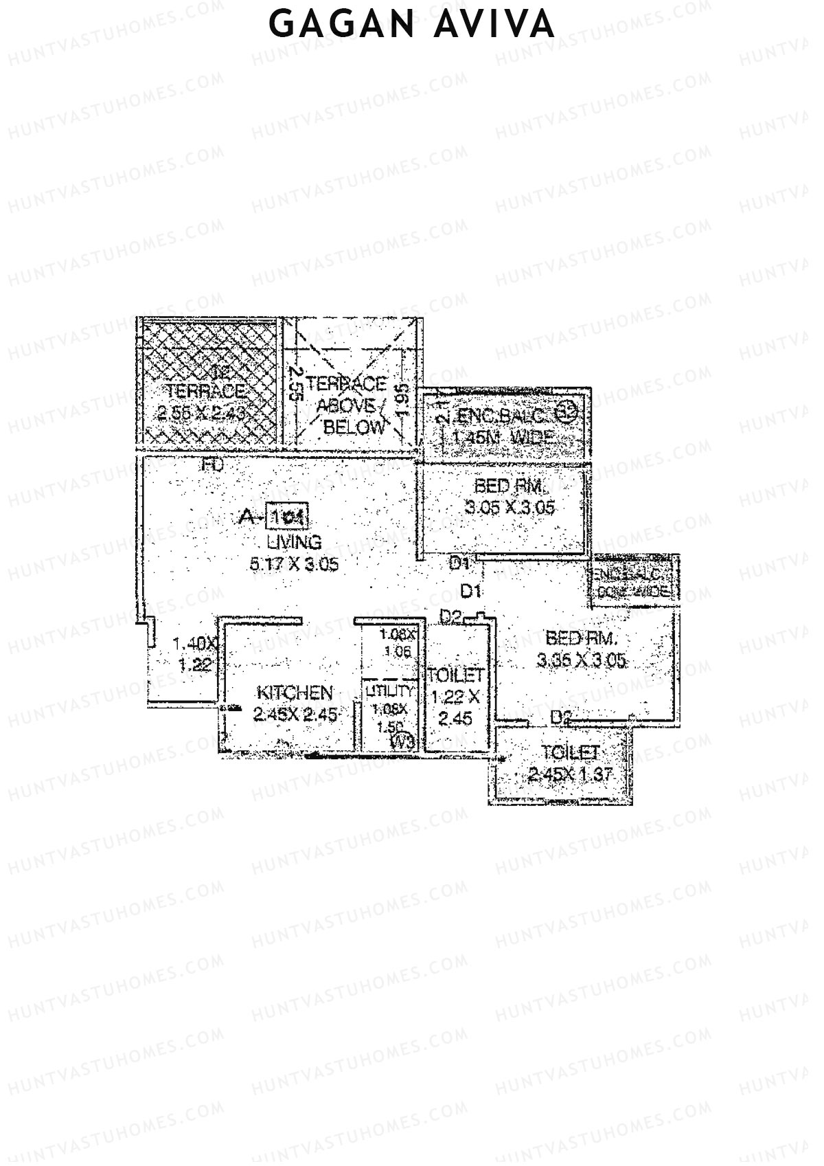 Gagan Aviva, Wing A, Unit 1, 2BHK, Carpet Area 527   sq ft 