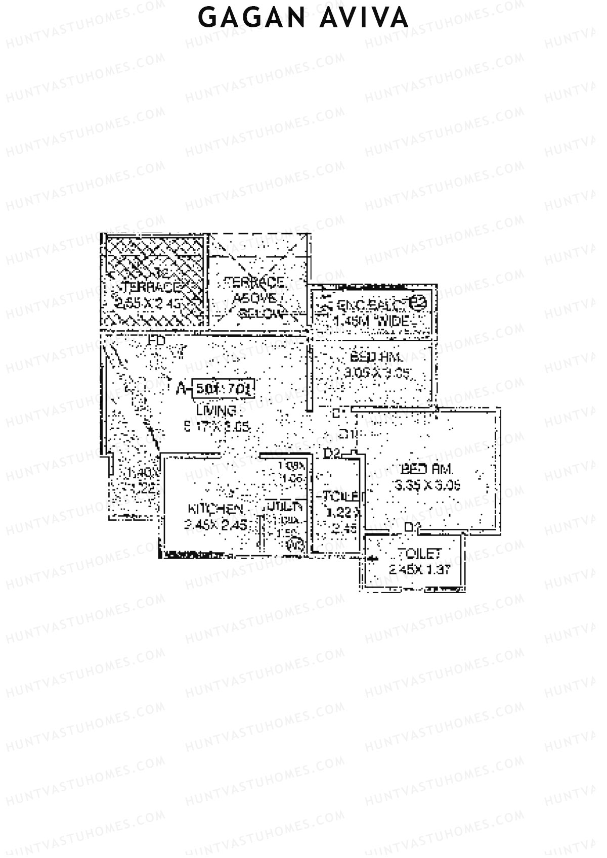 Gagan Aviva, Wing A, Unit 1, 2BHK, Carpet Area 540   sq ft 