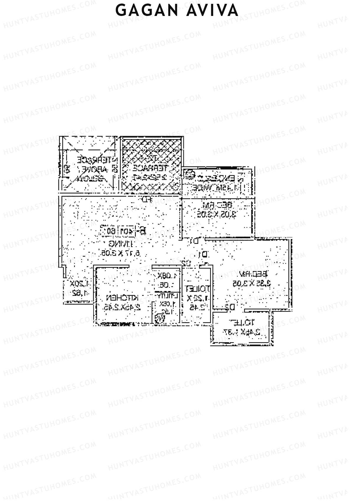 Gagan Aviva, Wing A, Unit 1, 2BHK, Carpet Area 544   sq ft 