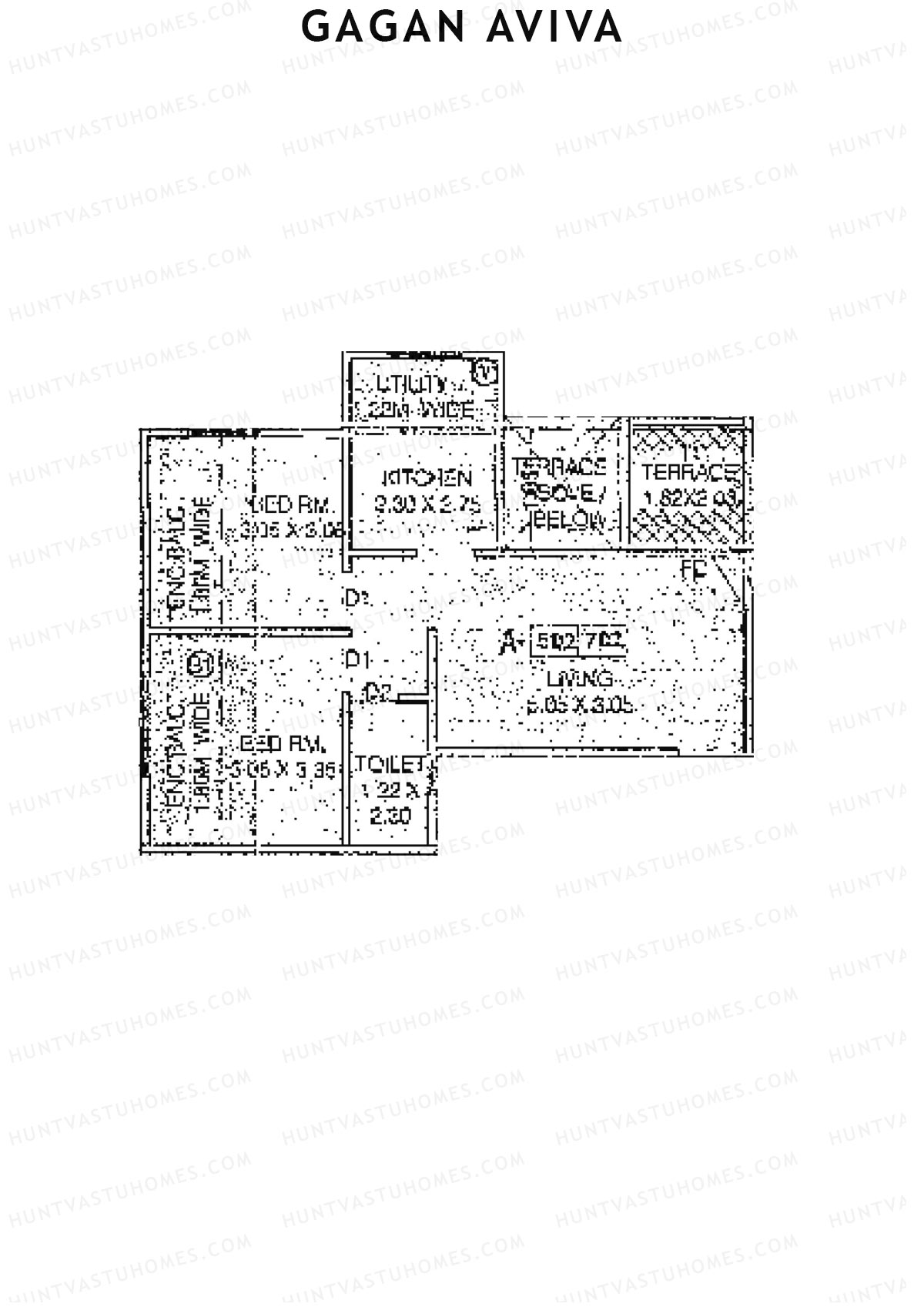 Gagan Aviva, Wing A, Unit 2, 2BHK, Carpet Area 383   sq ft 