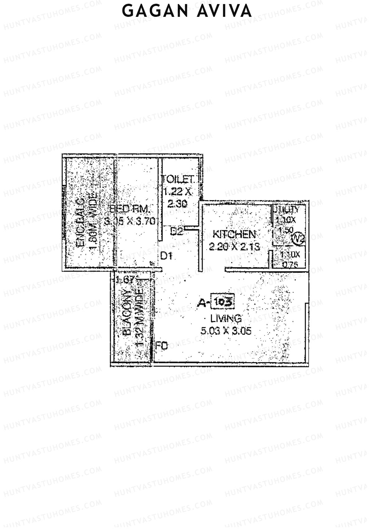 Gagan Aviva, Wing A, Unit 3, 1BHK, Carpet Area 404   sq ft 