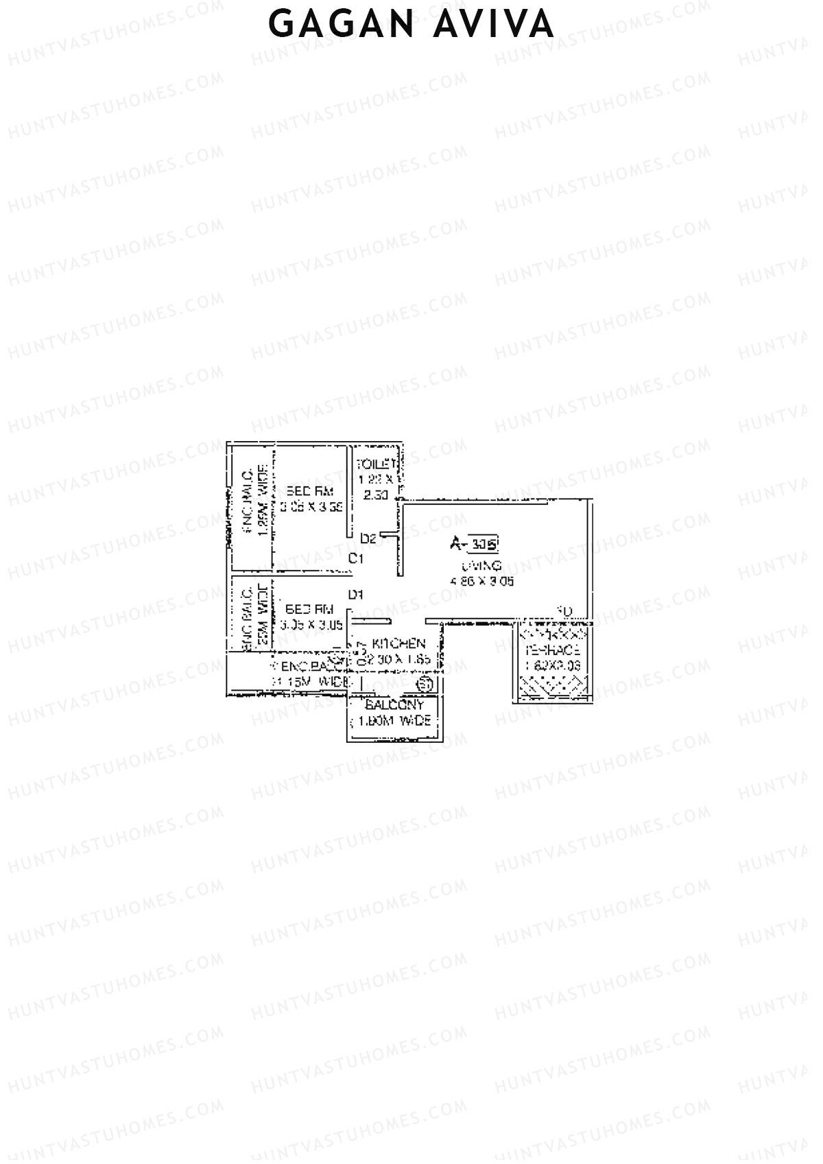 Gagan Aviva, Wing A, Unit 5, 2BHK, Carpet Area 381   sq ft 