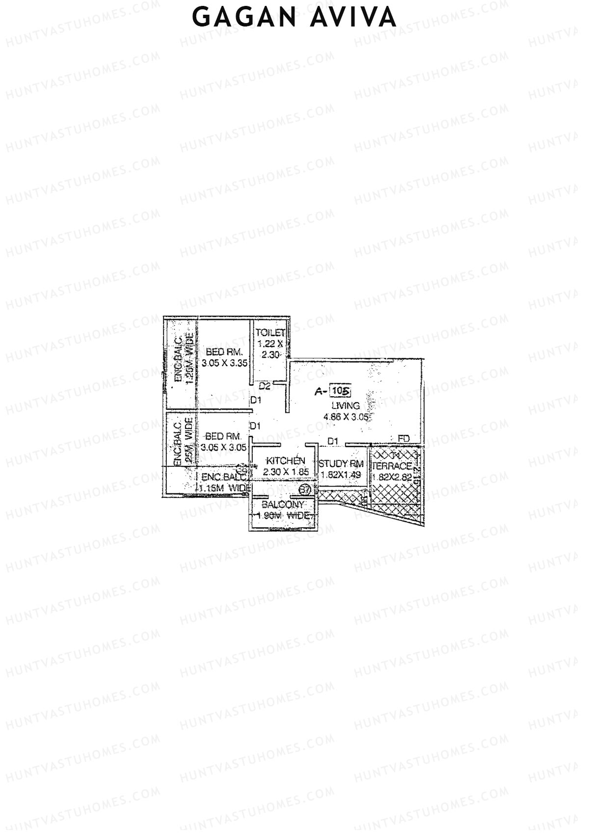 Gagan Aviva, Wing A, Unit 5, 2BHK, Carpet Area 414   sq ft 