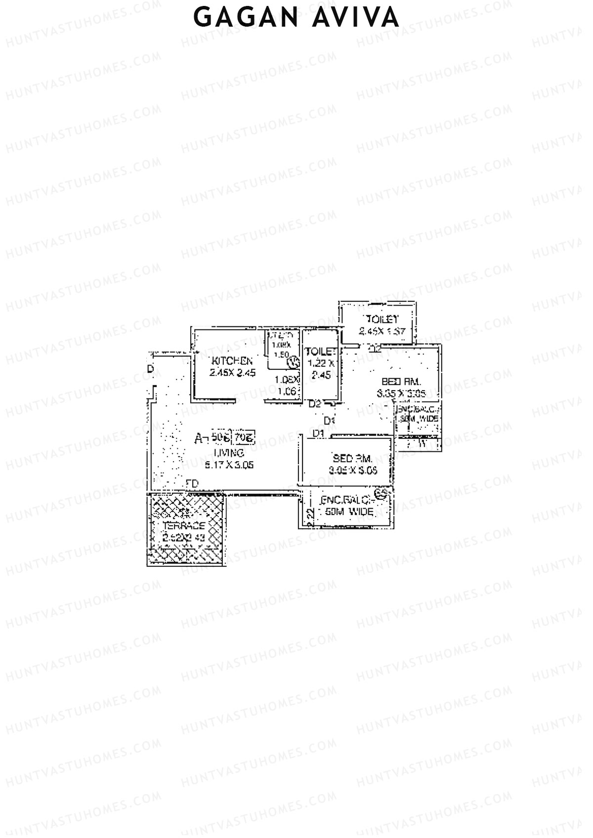 Gagan Aviva, Wing A, Unit 6, 2BHK, Carpet Area 523   sq ft 