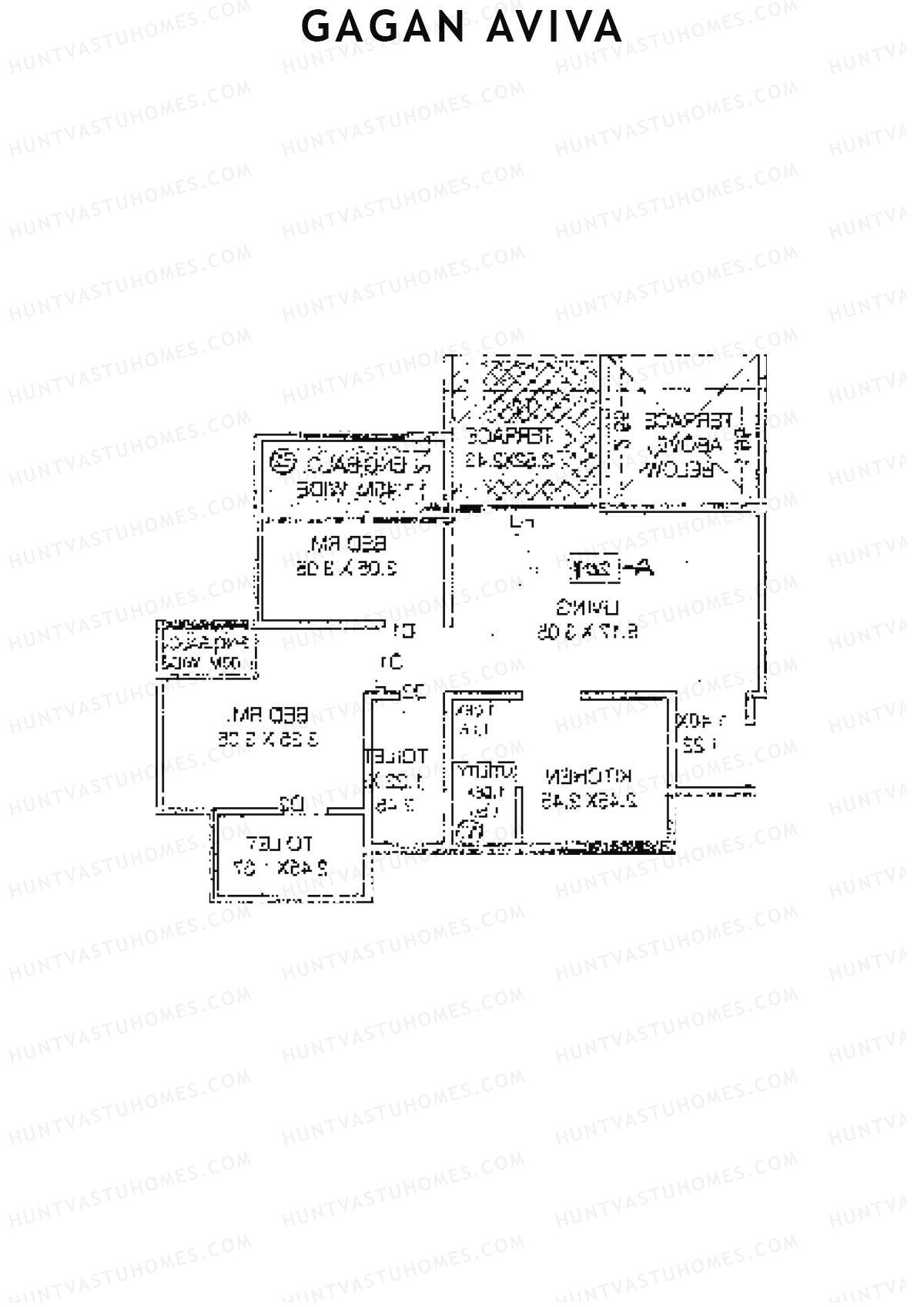 Gagan Aviva, Wing B, Unit 1, 2BHK, Carpet Area 527   sq ft 