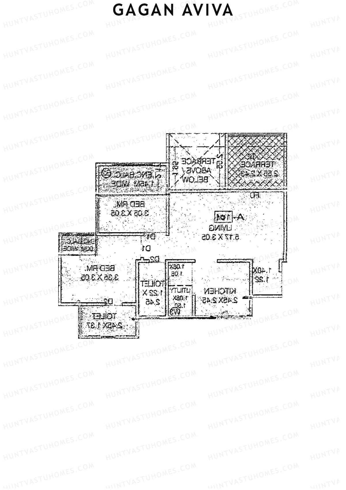Gagan Aviva, Wing B, Unit 1, 2BHK, Carpet Area 527   sq ft 