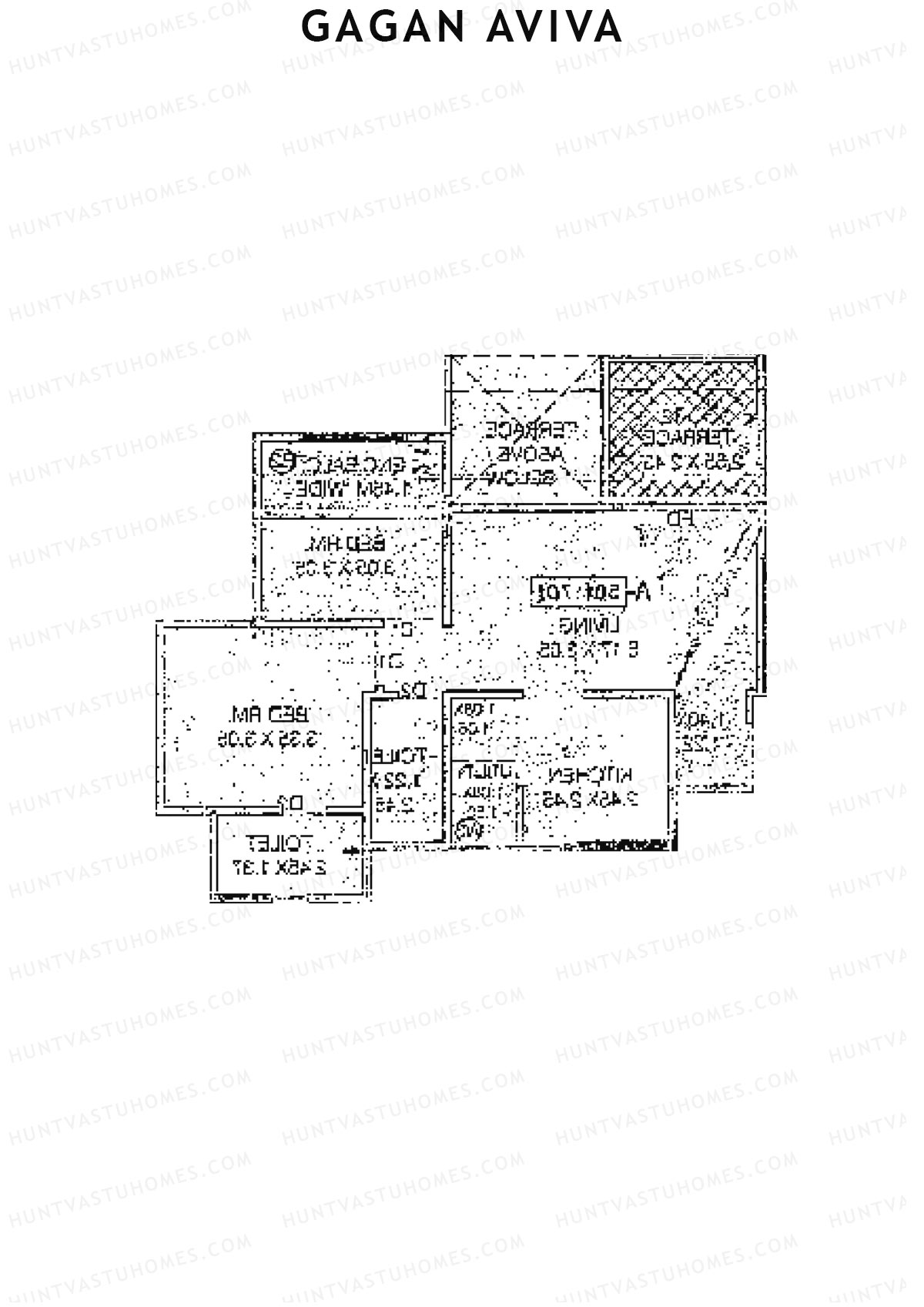 Gagan Aviva, Wing B, Unit 1, 2BHK, Carpet Area 540   sq ft 
