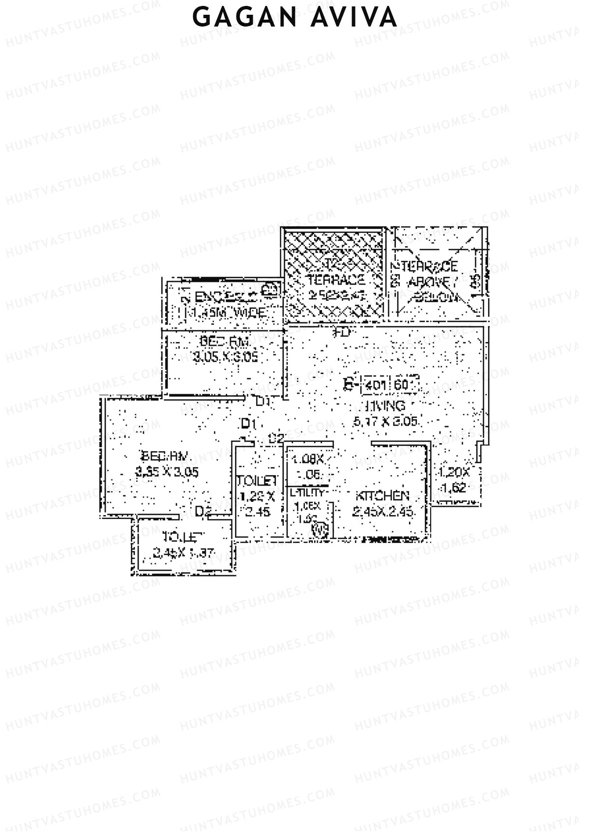 Gagan Aviva, Wing B, Unit 1, 2BHK, Carpet Area 541   sq ft 