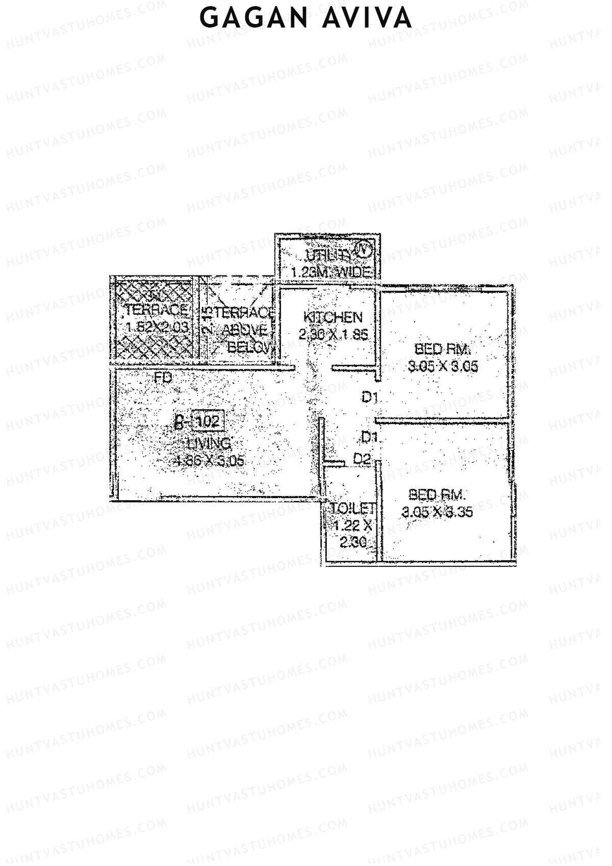 Gagan Aviva, Wing B, Unit 2, 2BHK, Carpet Area 501   sq ft 