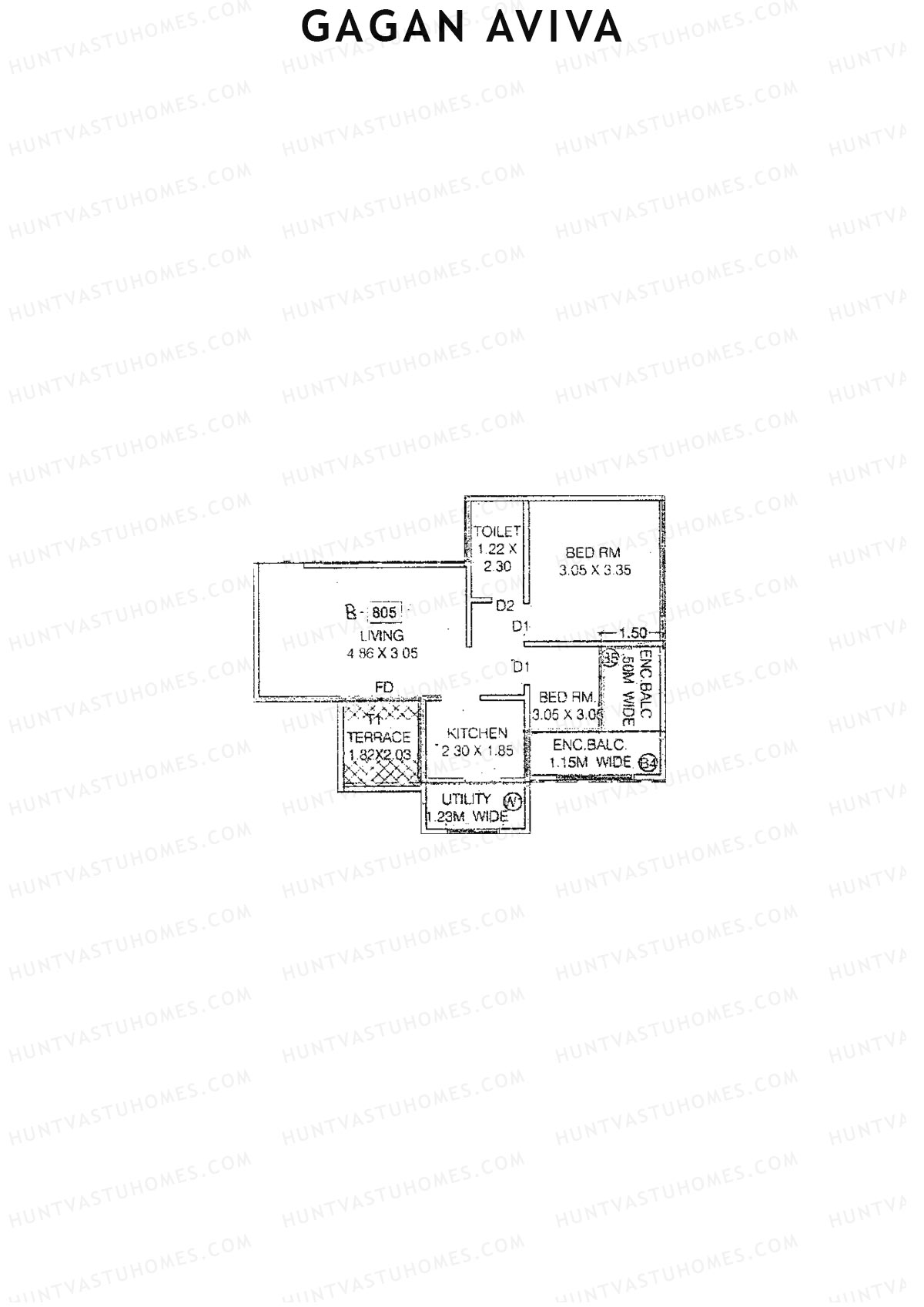 Gagan Aviva, Wing B, Unit 5, 2BHK, Carpet Area 436   sq ft 