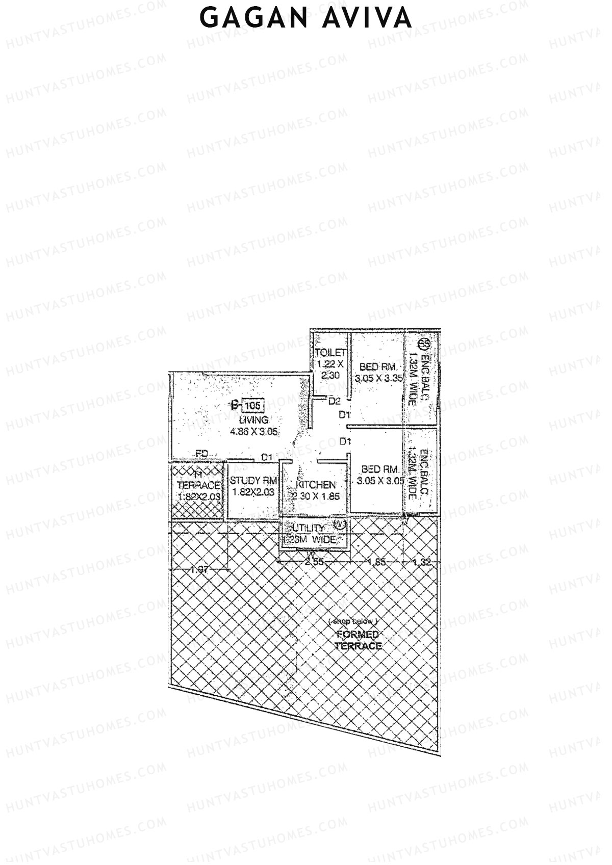 Gagan Aviva, Wing B, Unit 5, 2BHK, Carpet Area 458   sq ft 