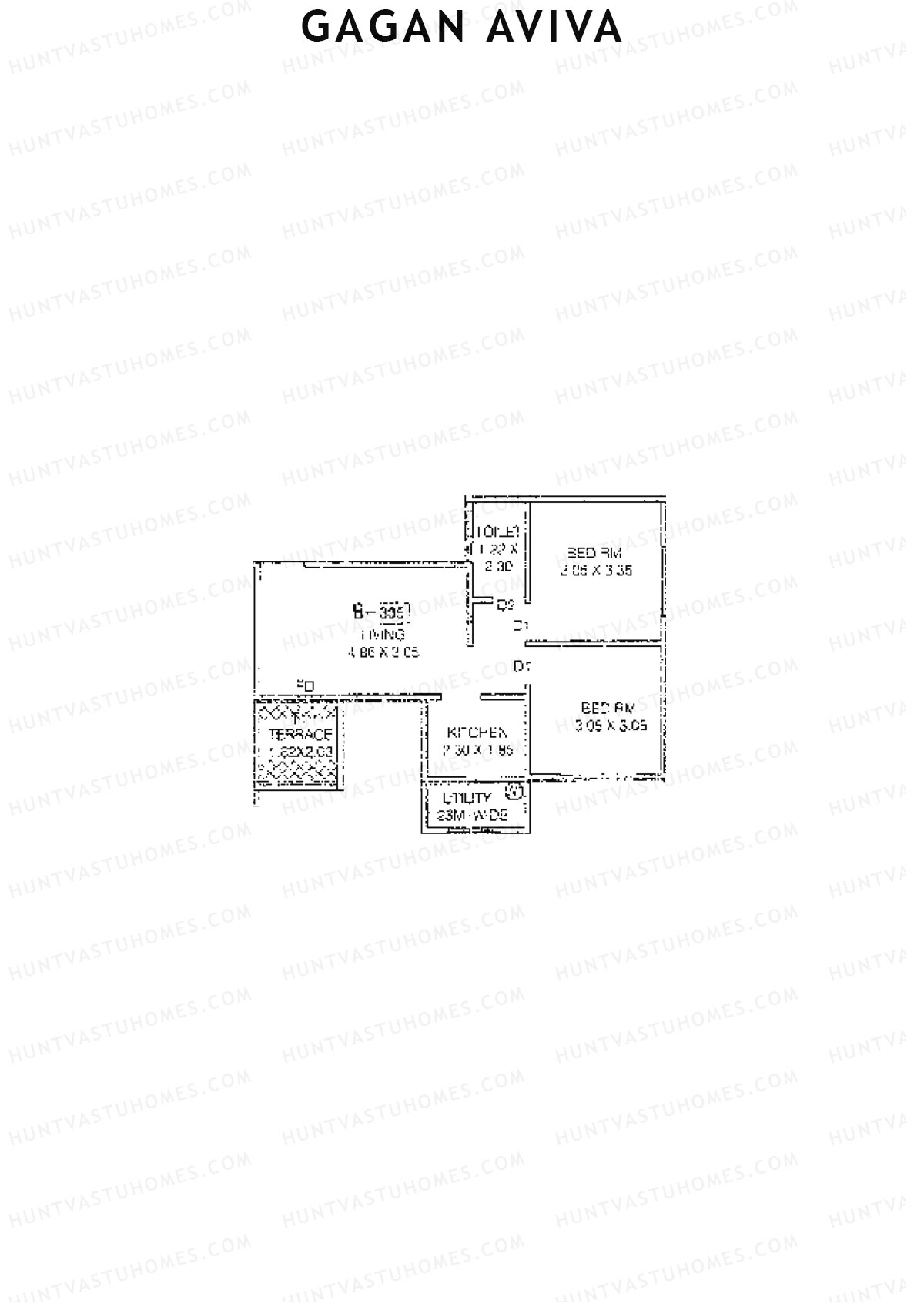 Gagan Aviva, Wing B, Unit 5, 2BHK, Carpet Area 466   sq ft 