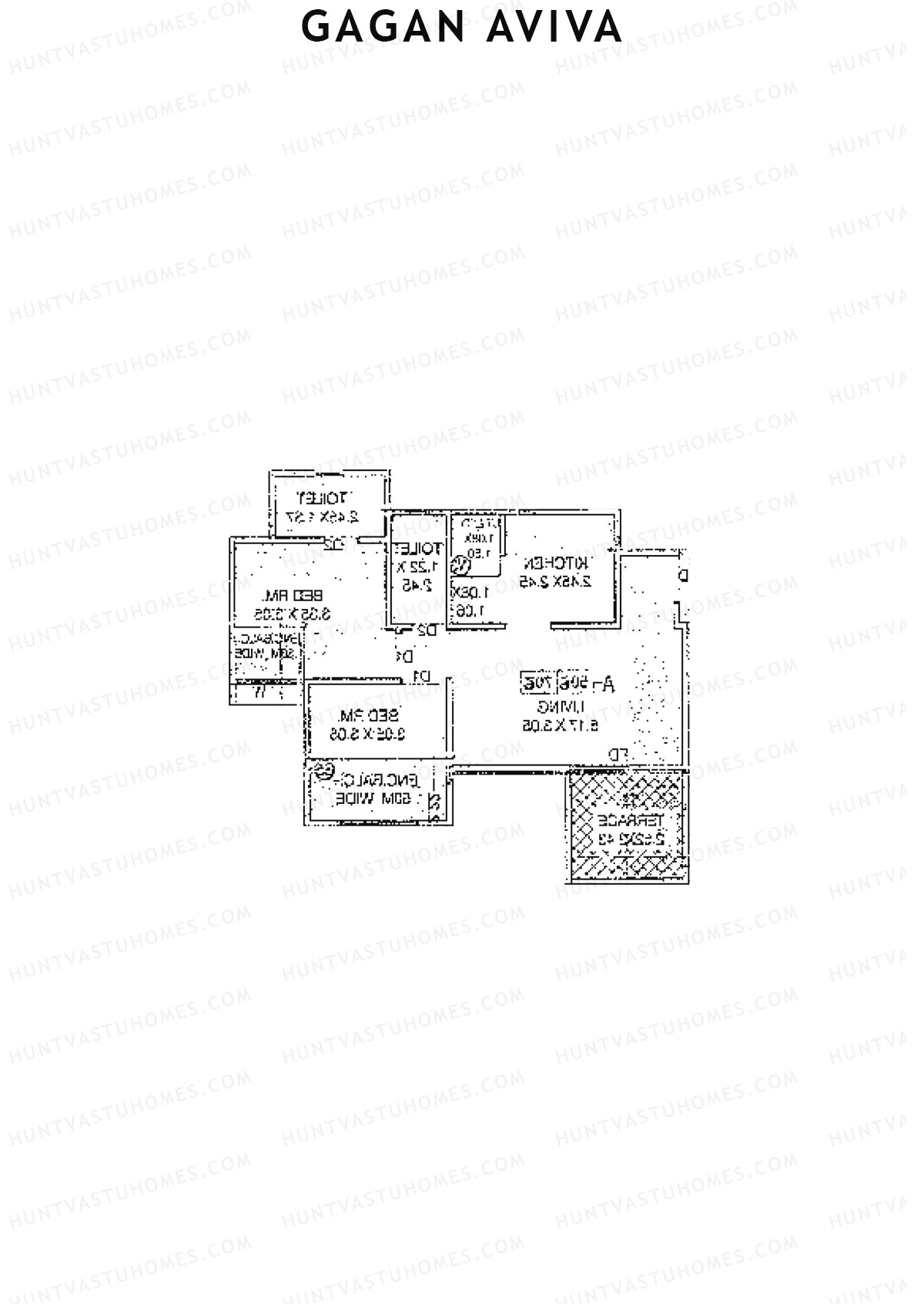 Gagan Aviva, Wing B, Unit 6, 2BHK, Carpet Area 523   sq ft 