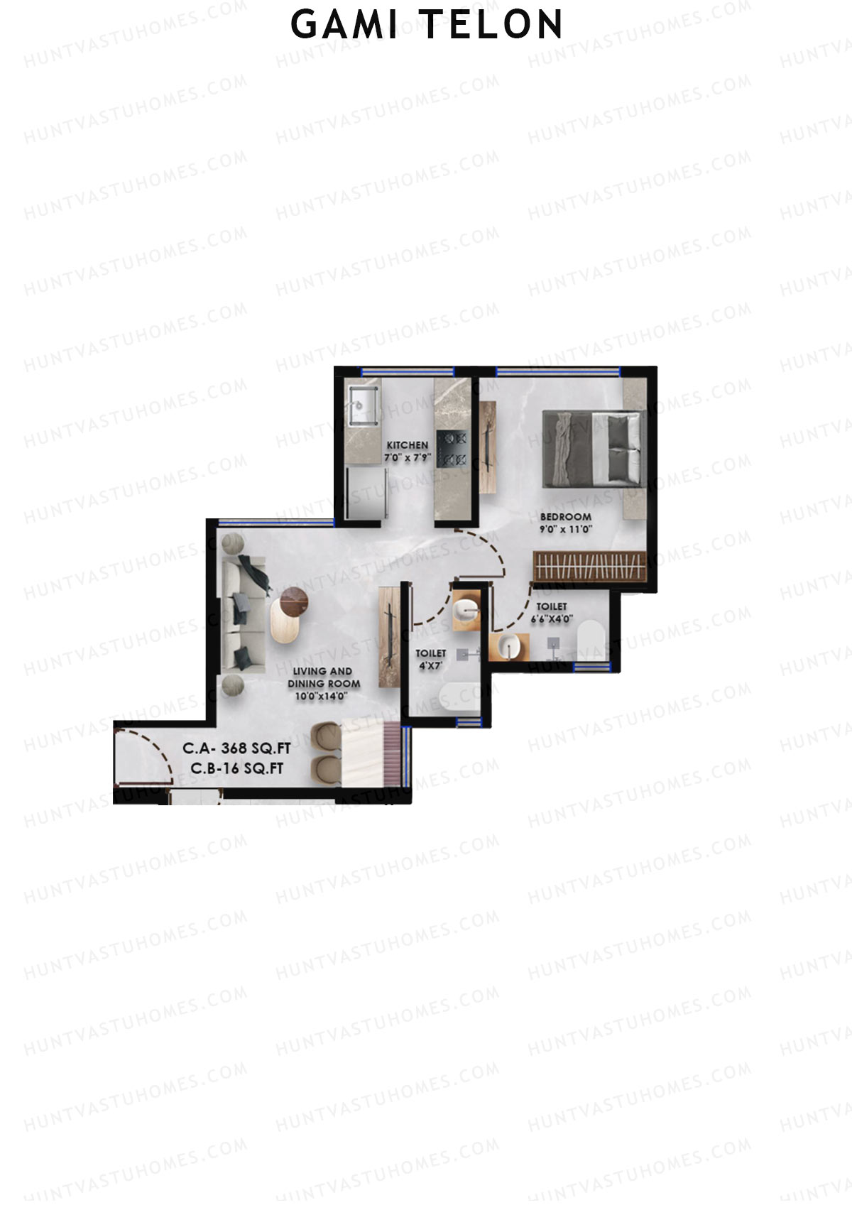 Gami Telon, Telon, Unit 1, 1BHK, Carpet Area 368   sq ft 