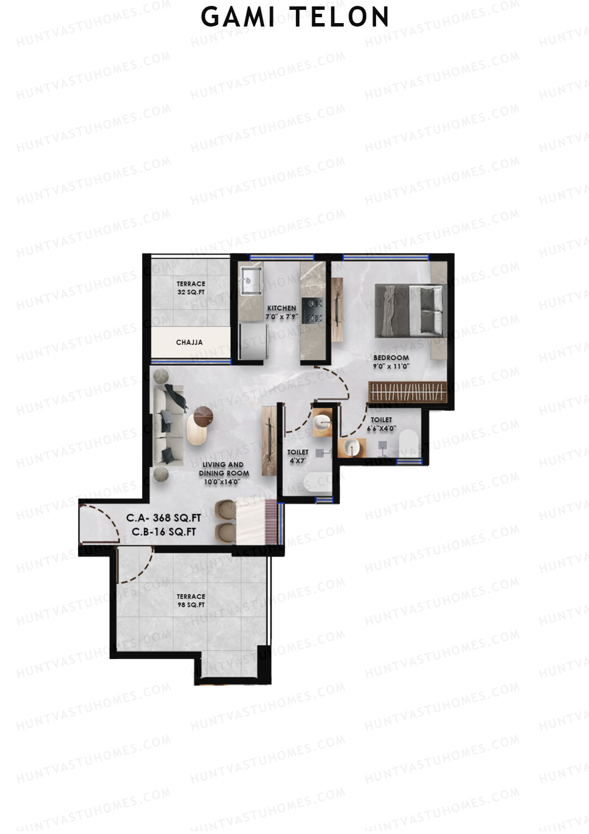Gami Telon, Telon, Unit 1, 1BHK, Carpet Area 368   sq ft 