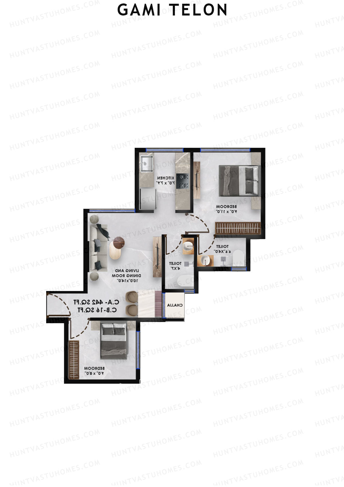 Gami Telon, Telon, Unit 1, 2BHK, Carpet Area 442   sq ft 