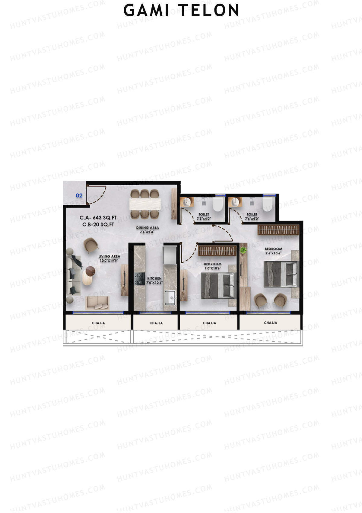 Gami Telon, Telon, Unit 2, 2BHK, Carpet Area 643   sq ft 