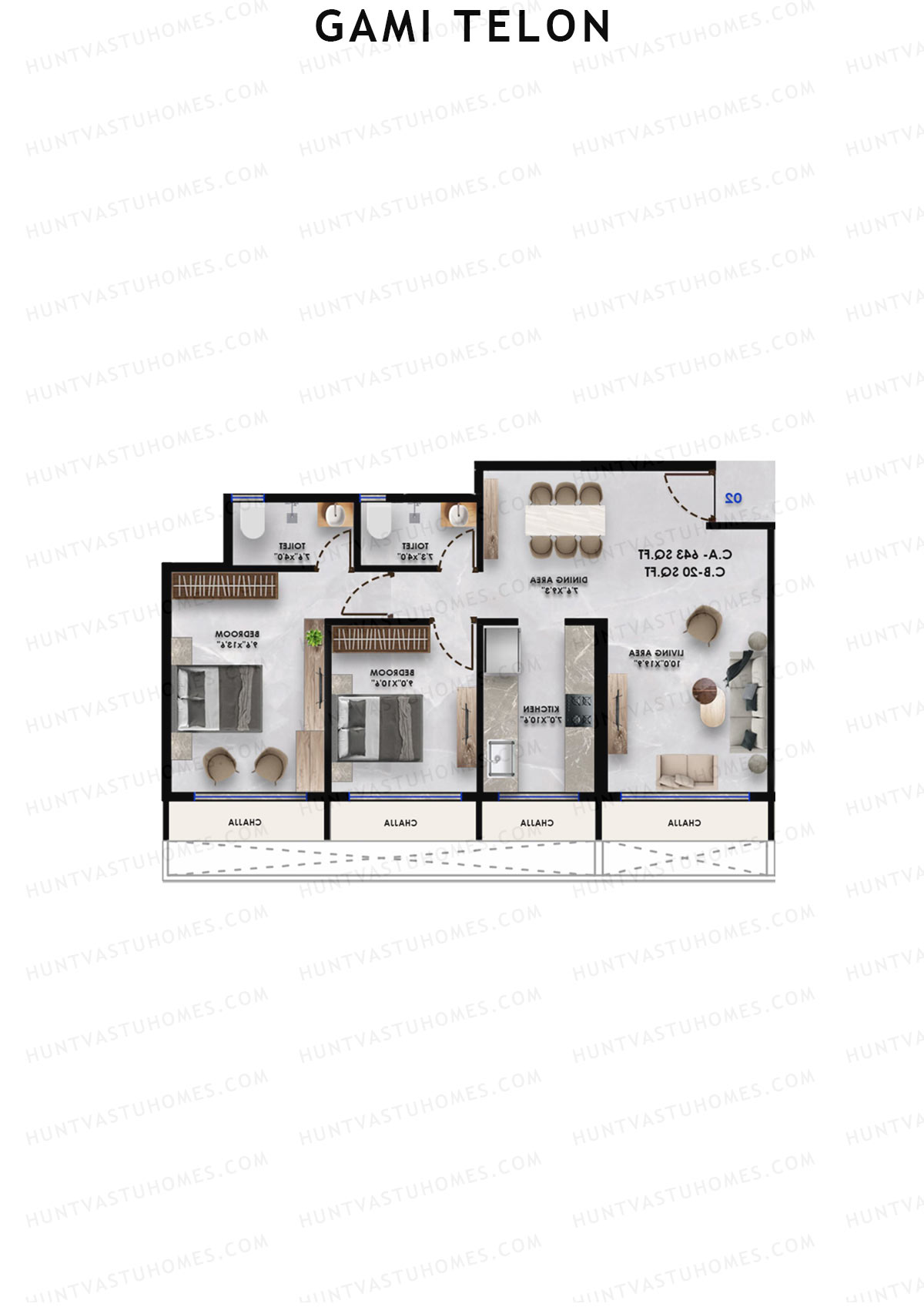 Gami Telon, Telon, Unit 3, 2BHK, Carpet Area 644   sq ft 