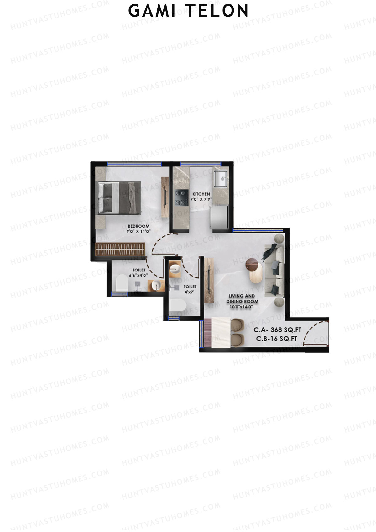 Gami Telon, Telon, Unit 4, 1BHK, Carpet Area 368   sq ft 