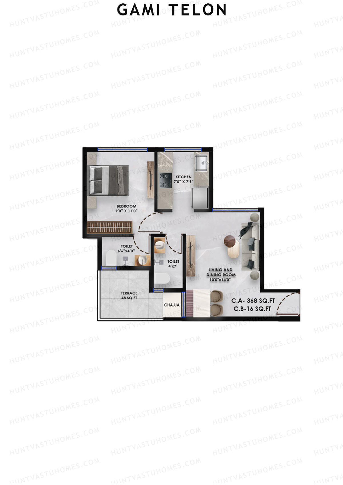 Gami Telon, Telon, Unit 4, 1BHK, Carpet Area 368   sq ft 