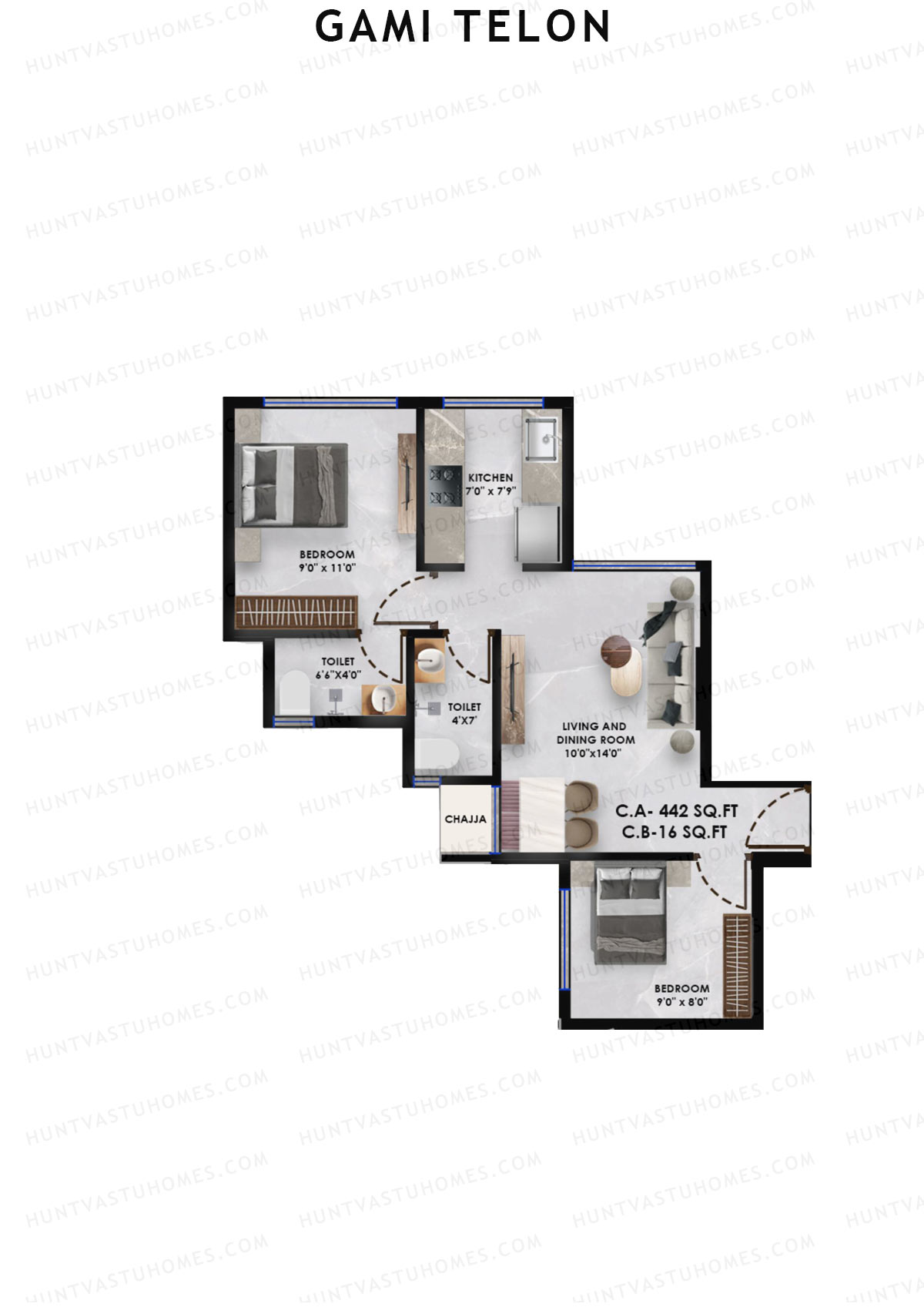 Gami Telon, Telon, Unit 4, 2BHK, Carpet Area 442   sq ft 