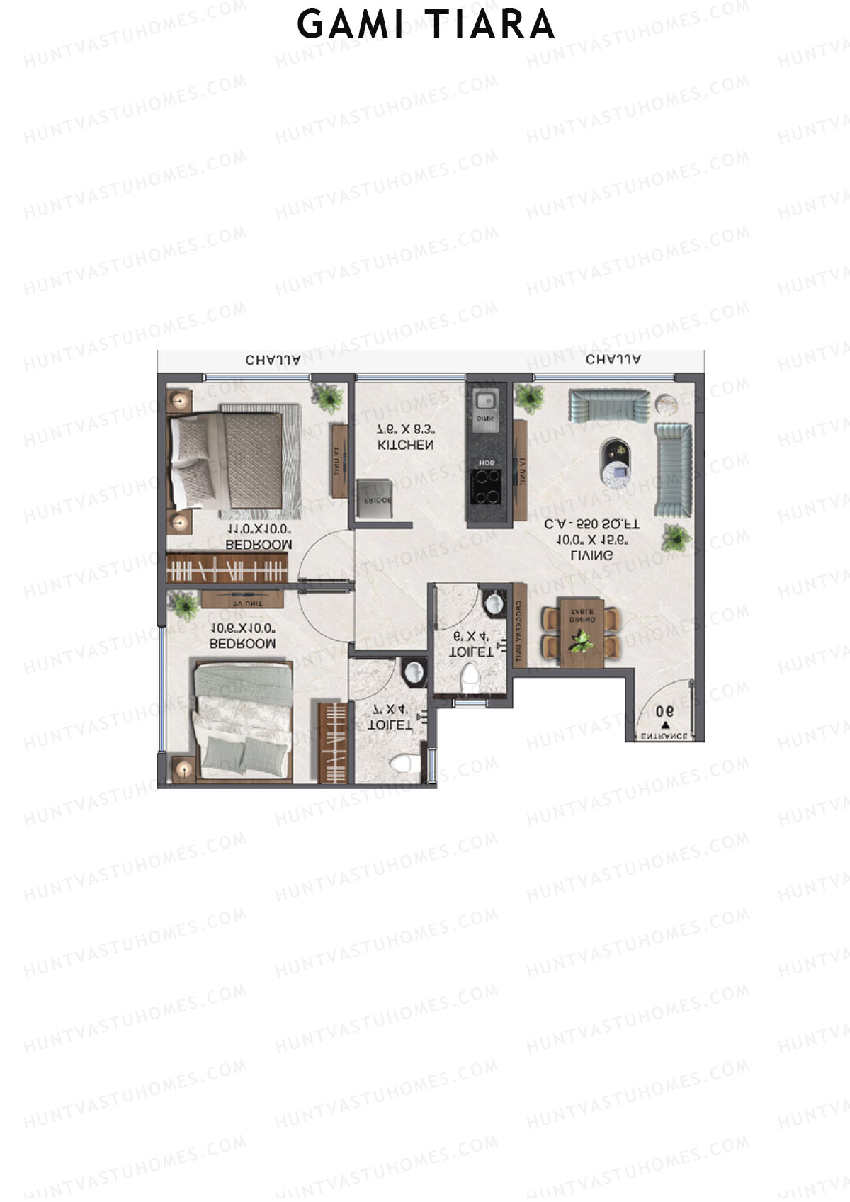 Gami Tiara, Wing A, Unit 7, 2BHK, Carpet Area 550   sq ft 
