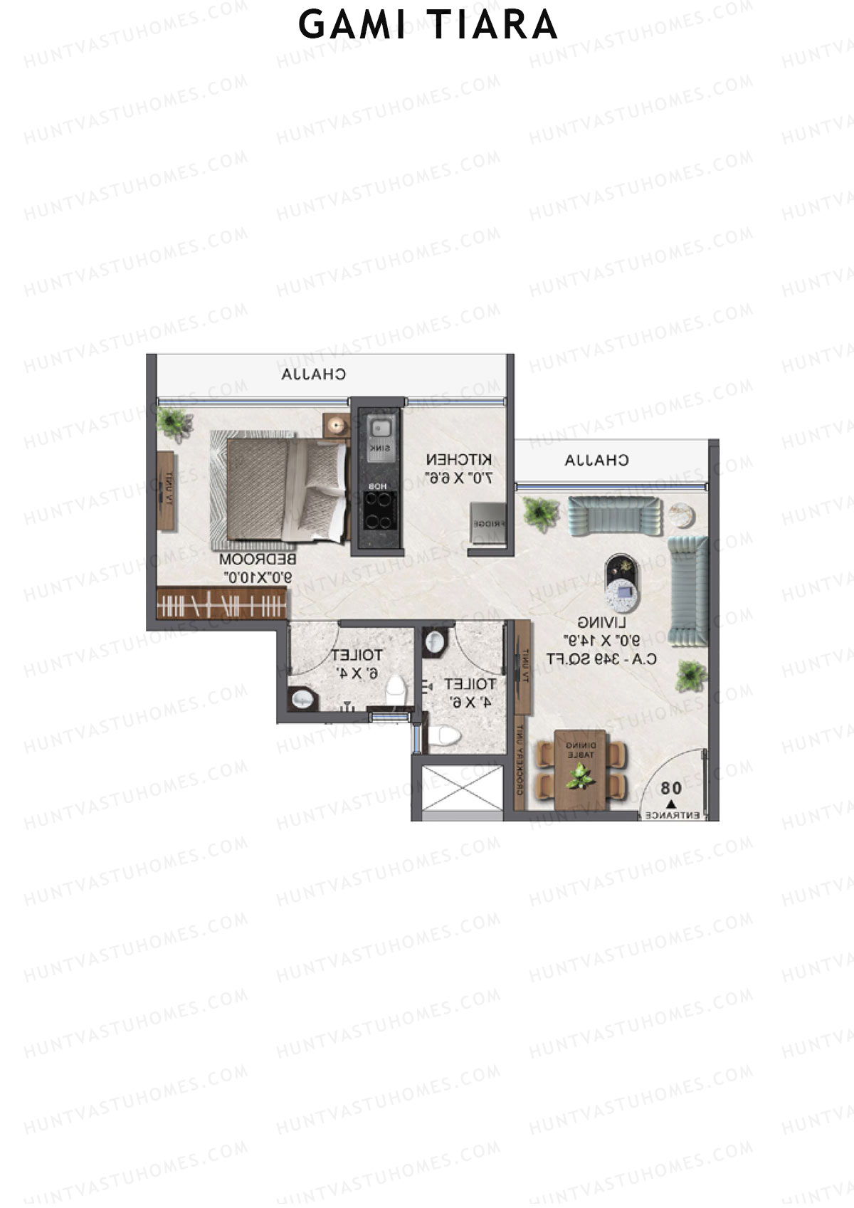 Gami Tiara, Wing A, Unit 9, 1BHK, Carpet Area 349   sq ft 