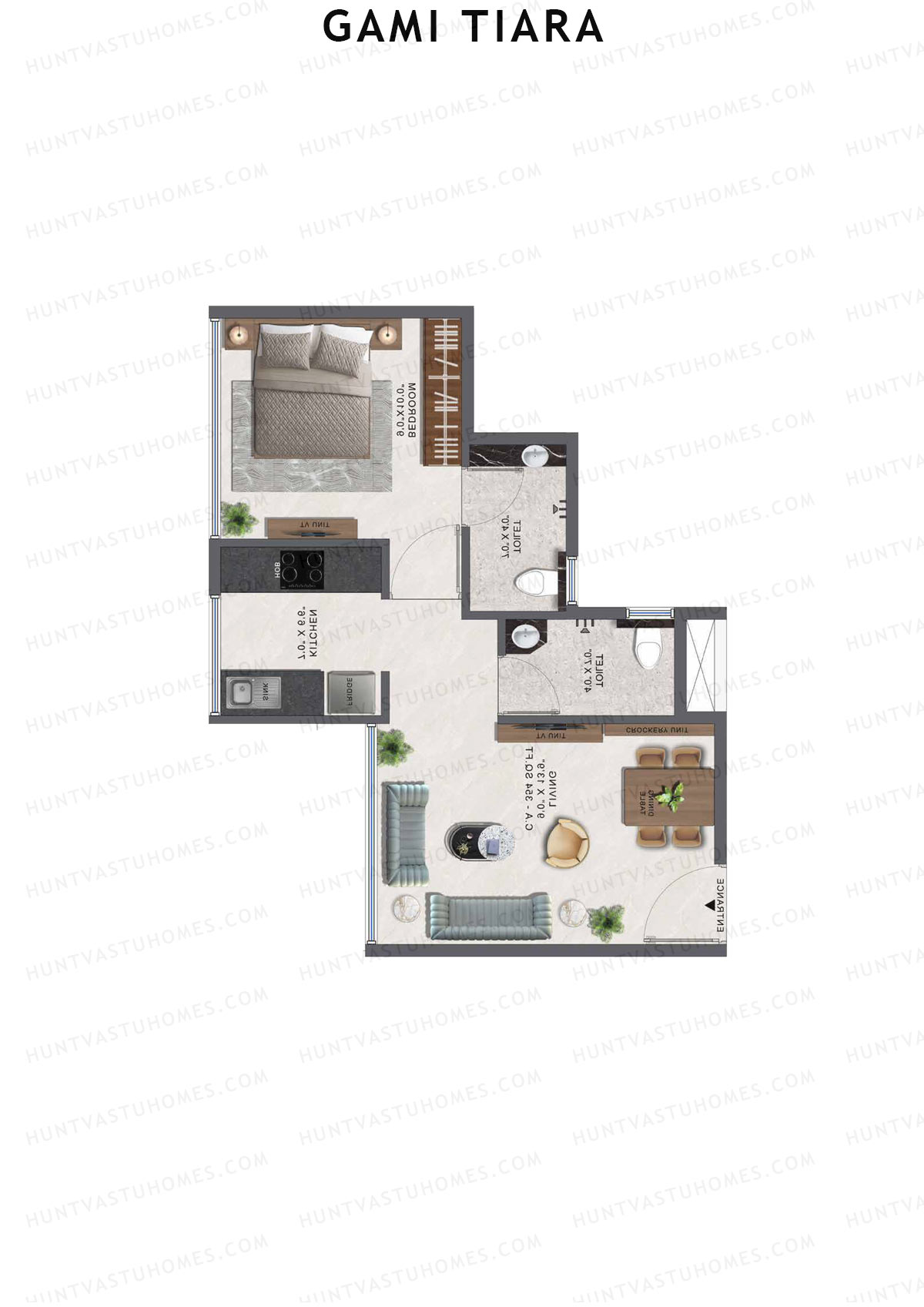 Gami Tiara, Wing B, Unit 1, 1BHK, Carpet Area 354   sq ft 