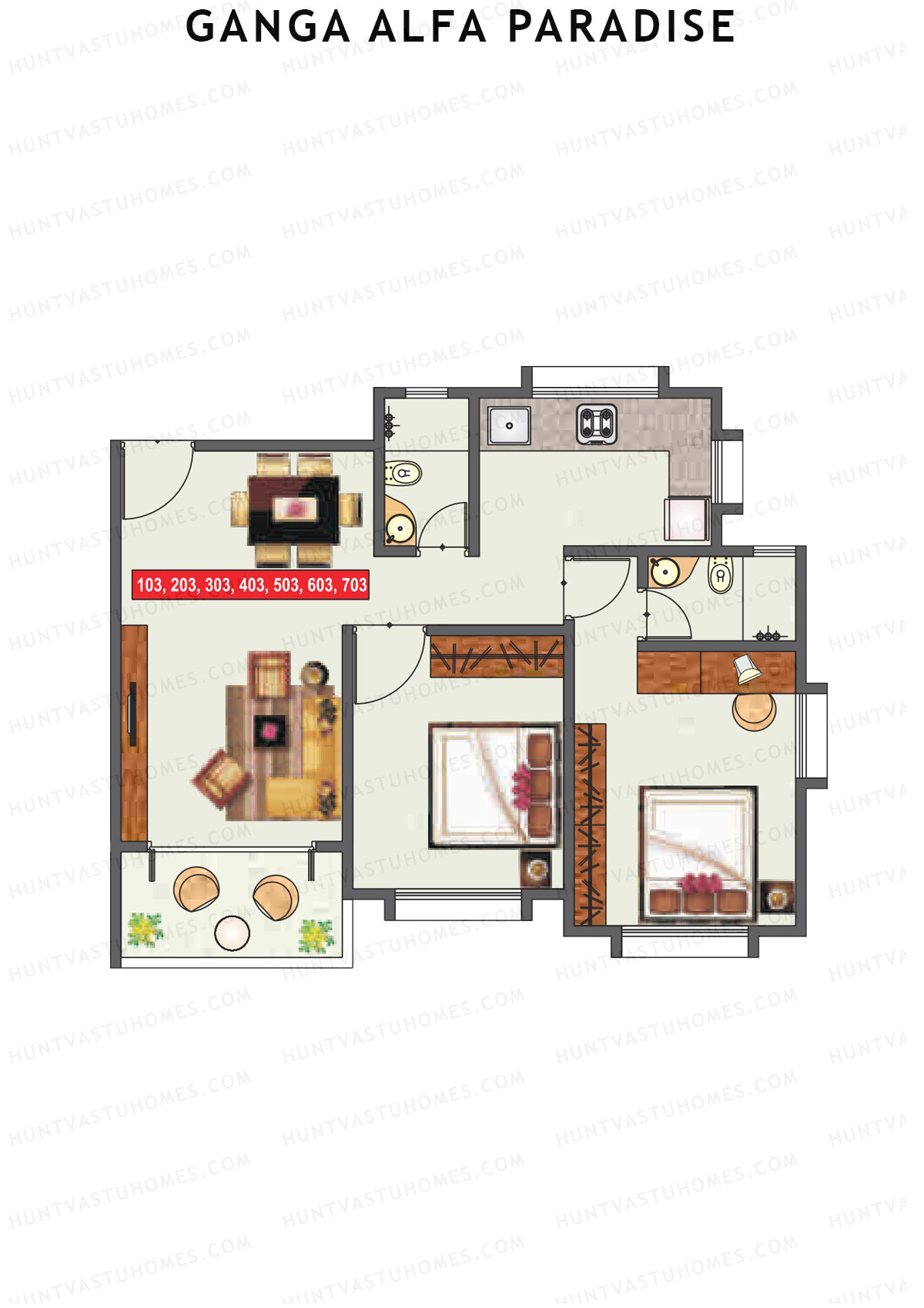 Ganga Alfa Paradise Tower I2 Unit 3 Floor Plan