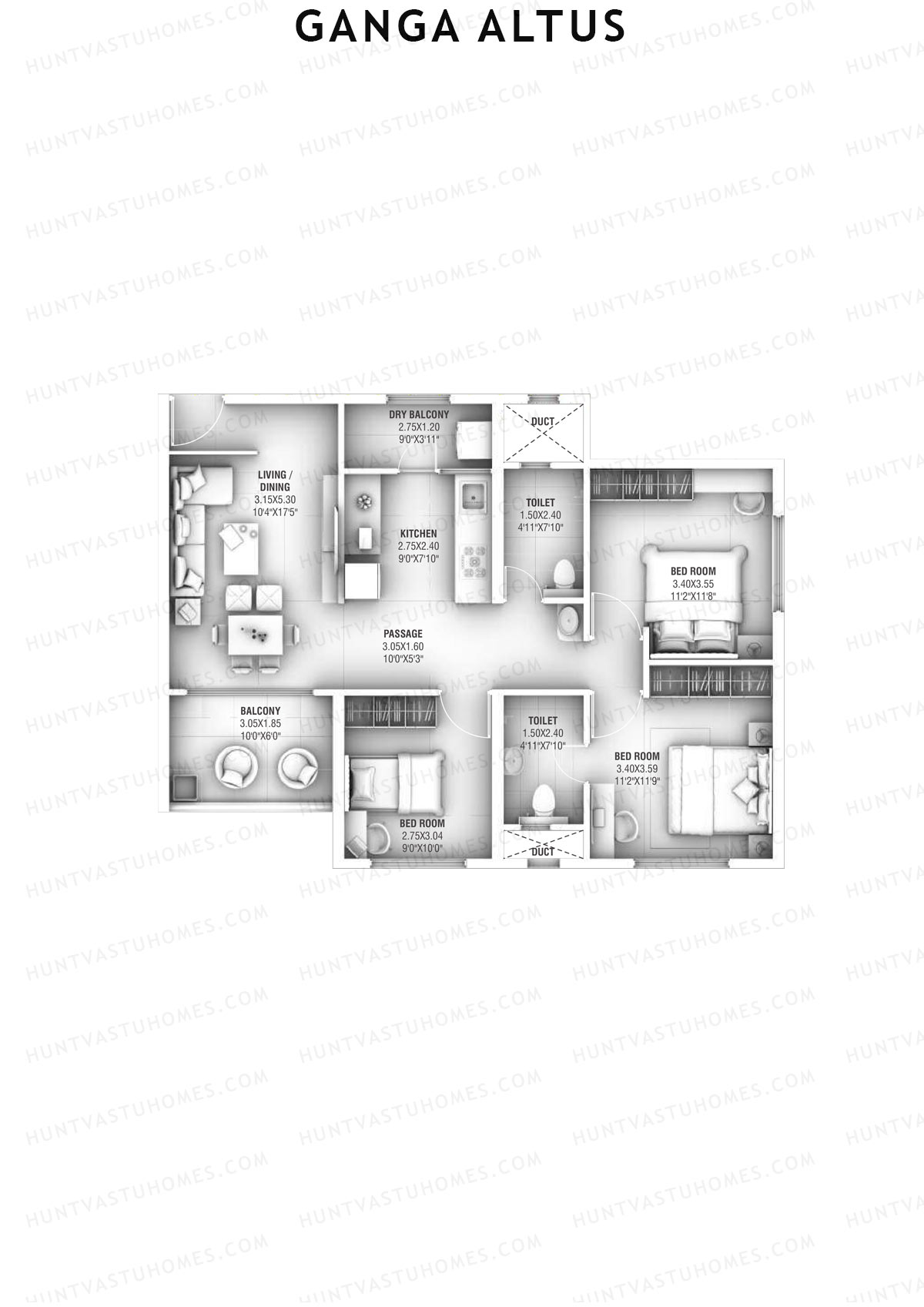 Ganga Altus Wing D Unit 1 Floor Plan