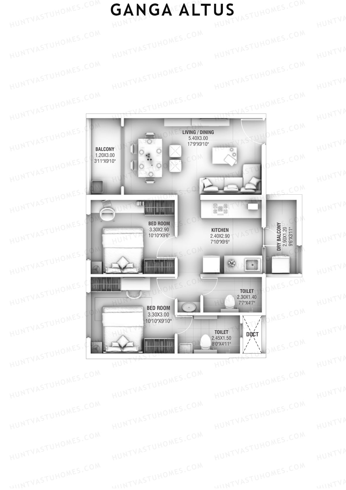 Ganga Altus Wing D Unit 3 Floor Plan