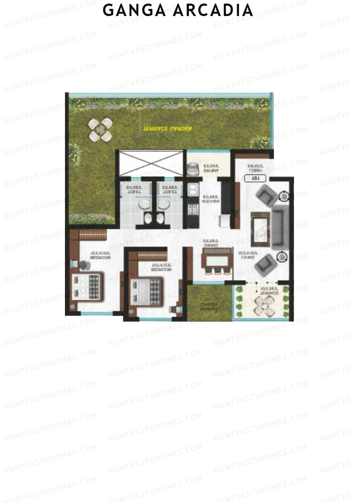 Ganga Arcadia, Tower B, Unit 12, 2BHK, Super Area 1789   sq ft 