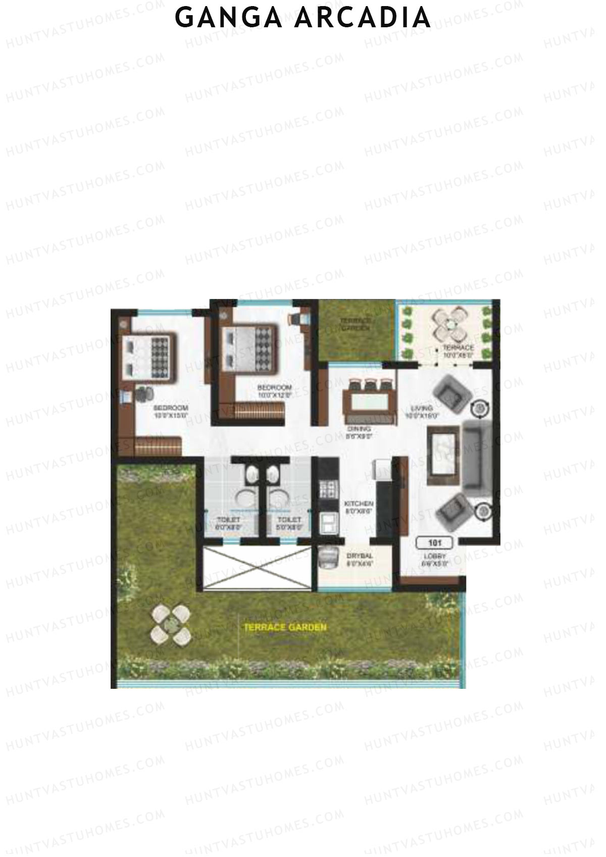 Ganga Arcadia, Tower B, Unit 1, 2BHK, Super Area 1789   sq ft 