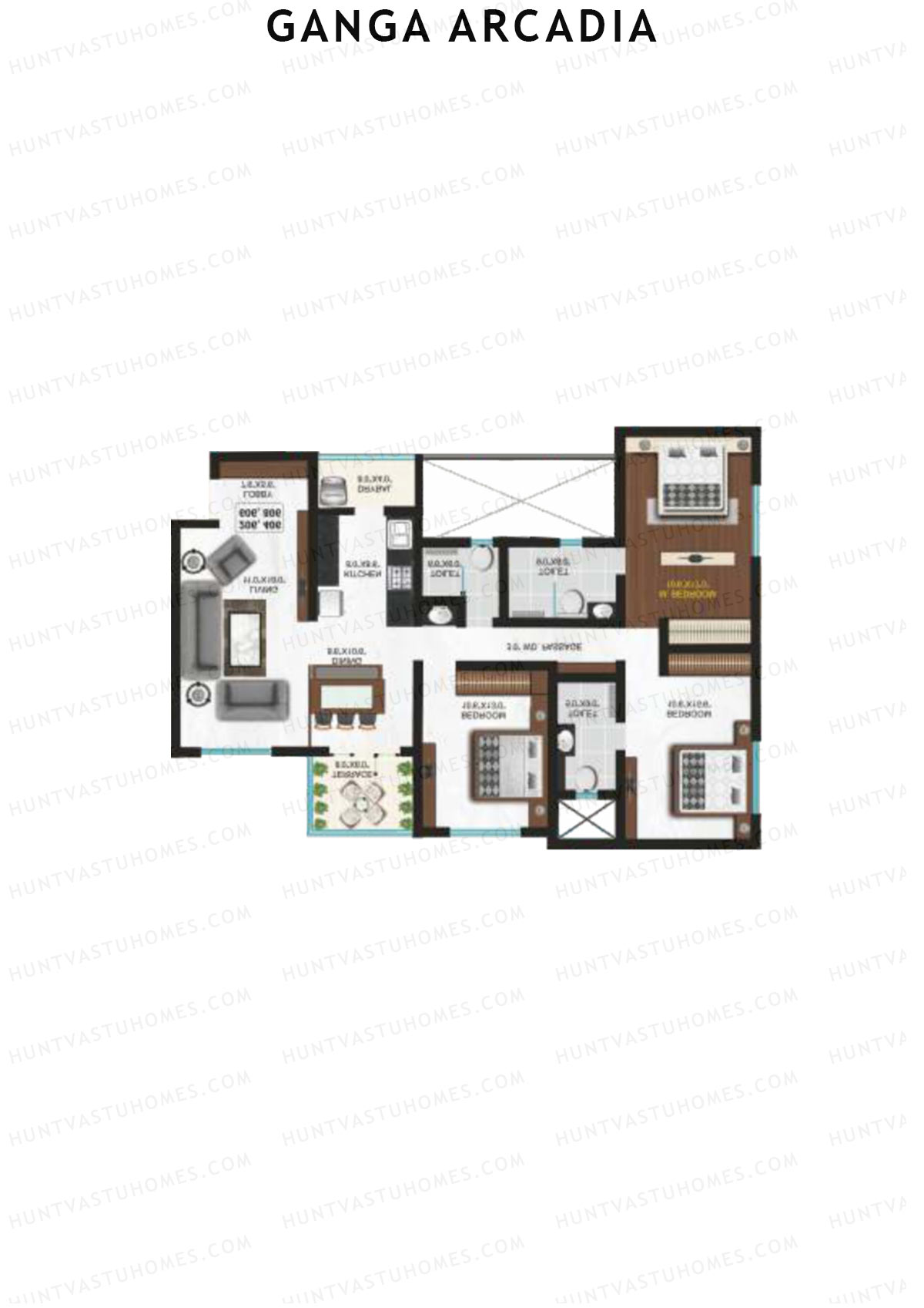 Ganga Arcadia, Tower B, Unit 7, 3BHK, Super Area 1505   sq ft 