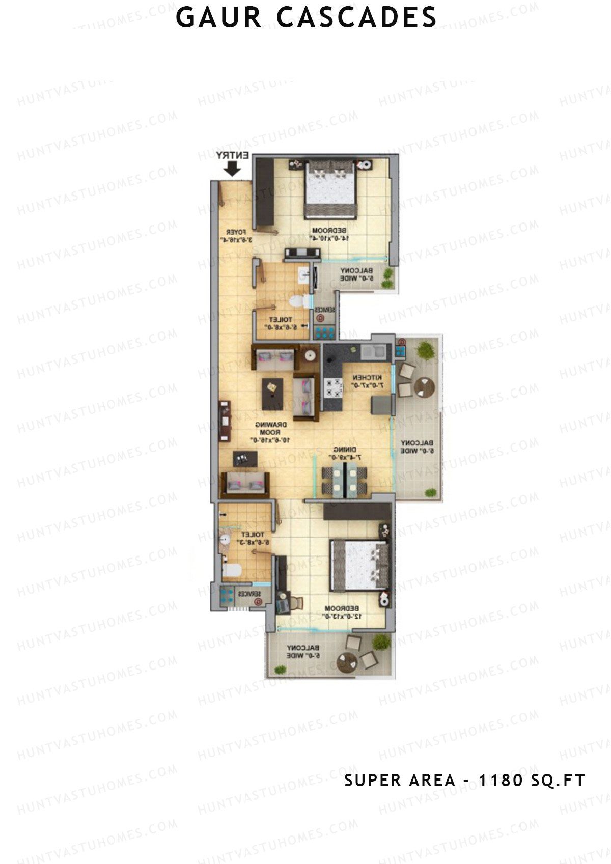 Gaur Cascades Tower C Unit 18 (Type M-II) Floor Plan